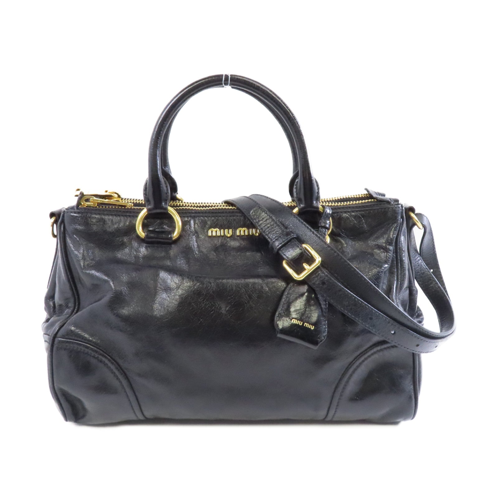 Miu Miu 牛皮皮革2way Shoulder金扣手挽肩背兩用袋黑色