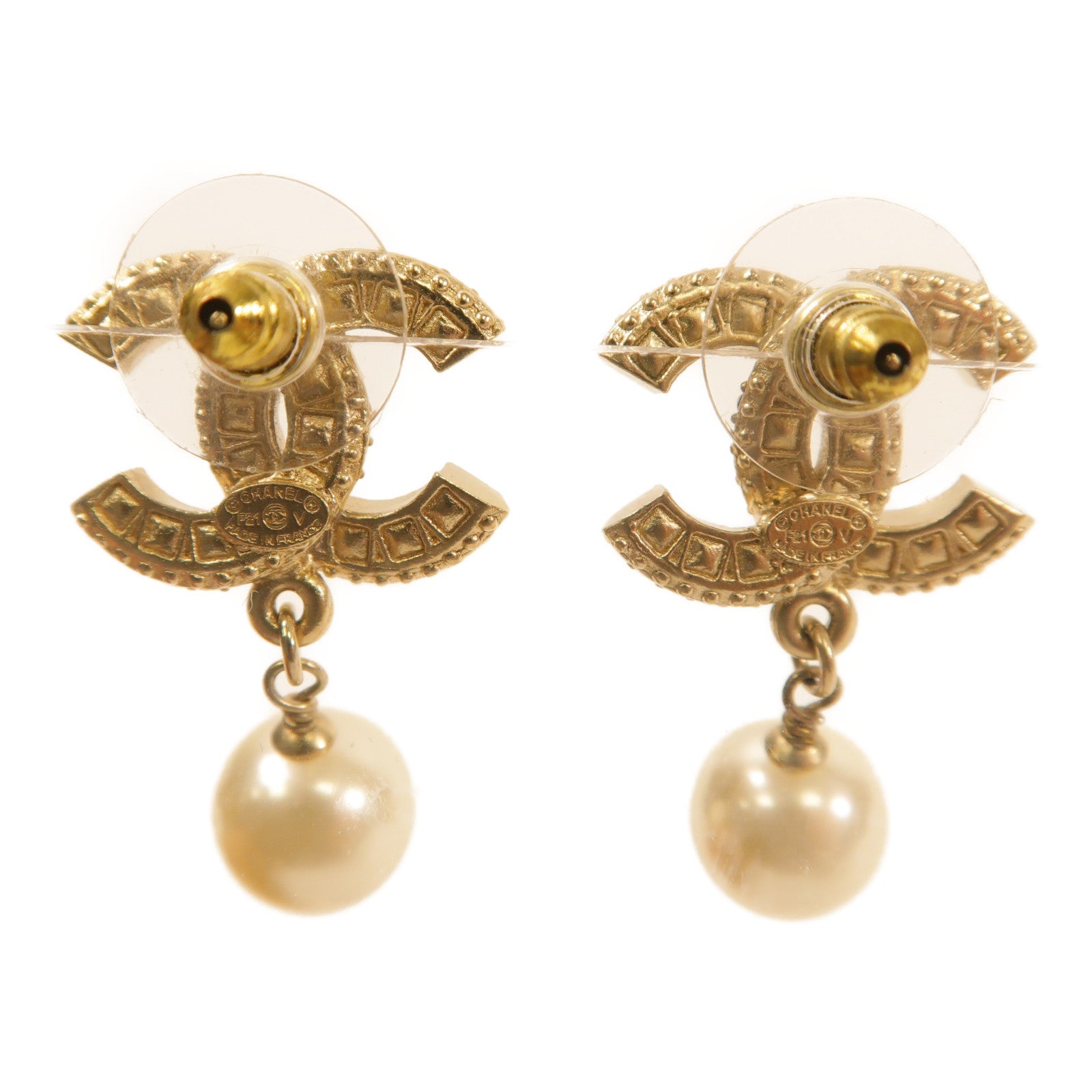 CHANEL 金屬/仿珍珠CC Earrings金扣耳環