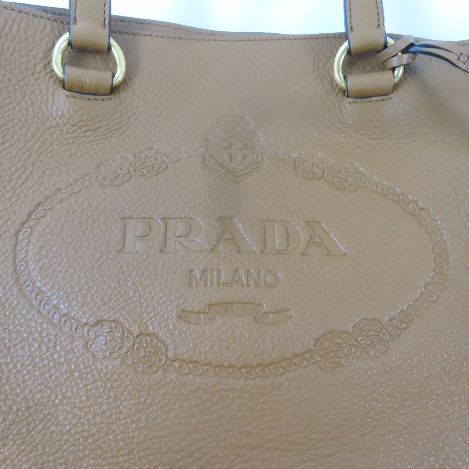 PRADA 牛皮皮革Tote Bag金扣肩背袋啡色