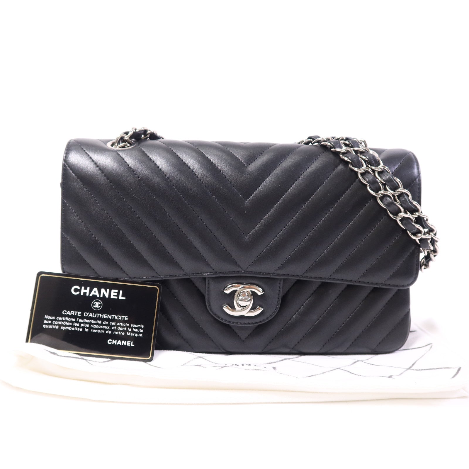 CHANEL 羊皮皮革Classic Flap銀扣鏈帶肩背袋