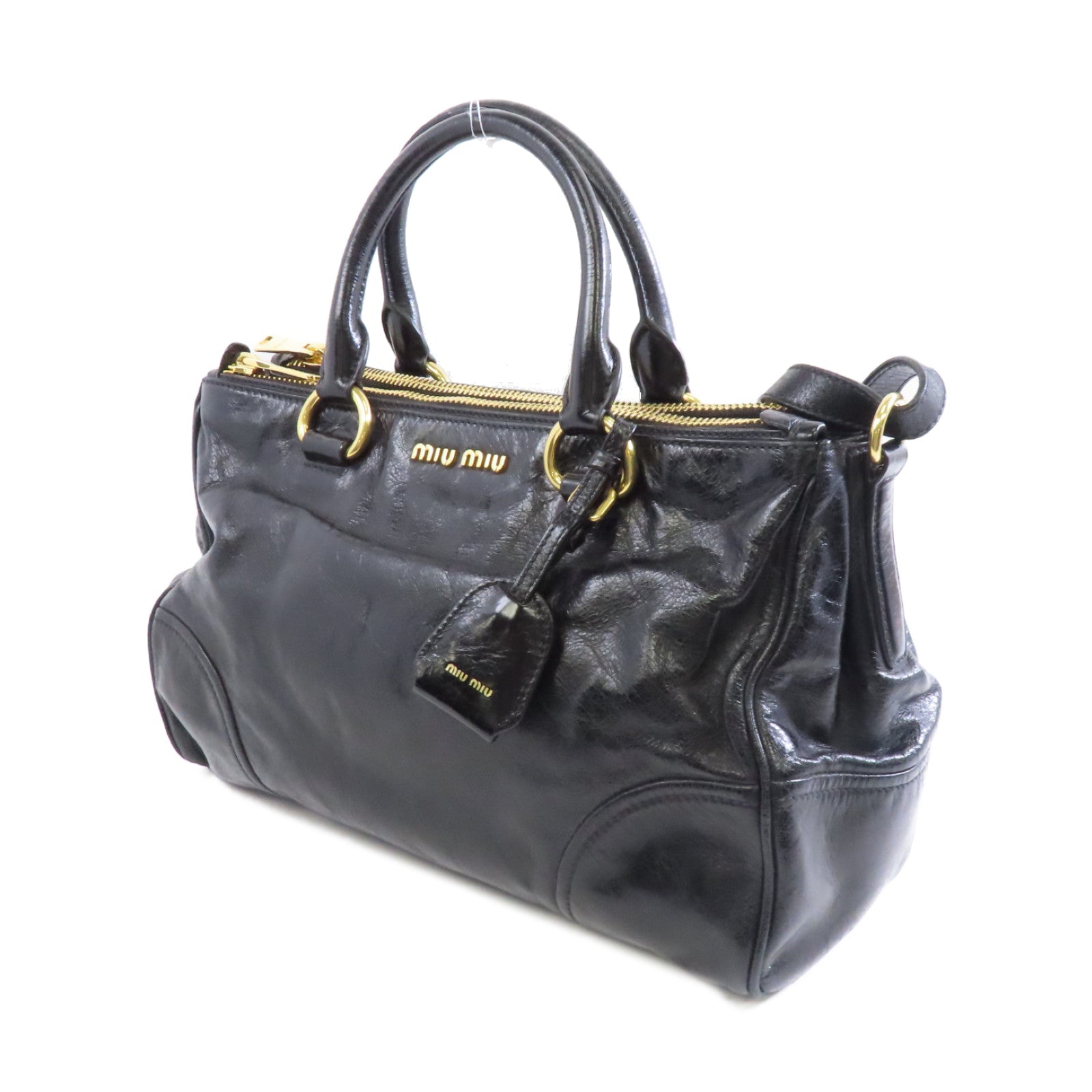 Miu Miu 牛皮皮革2way Shoulder金扣手挽肩背兩用袋黑色