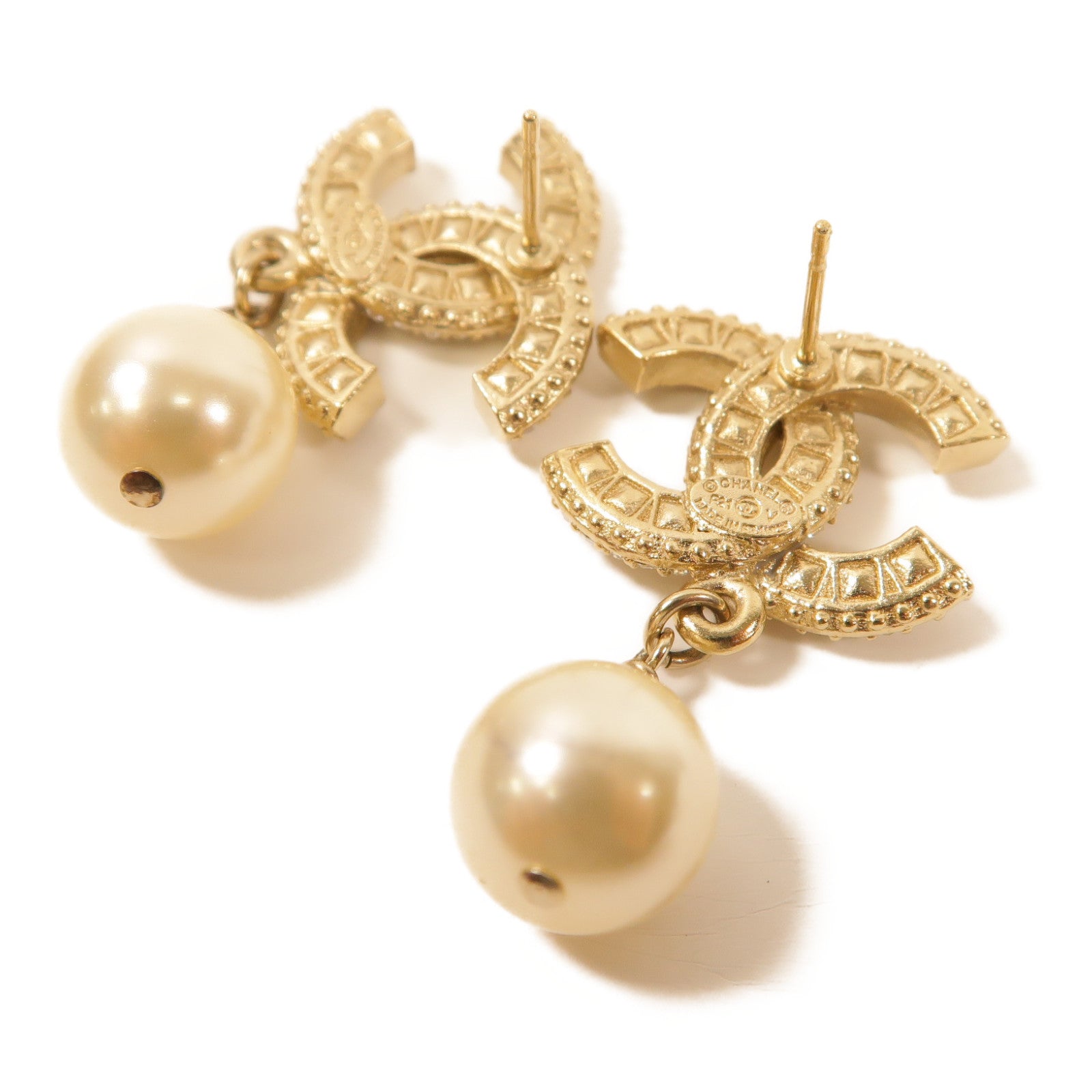 CHANEL 金屬/仿珍珠CC Earrings金扣耳環