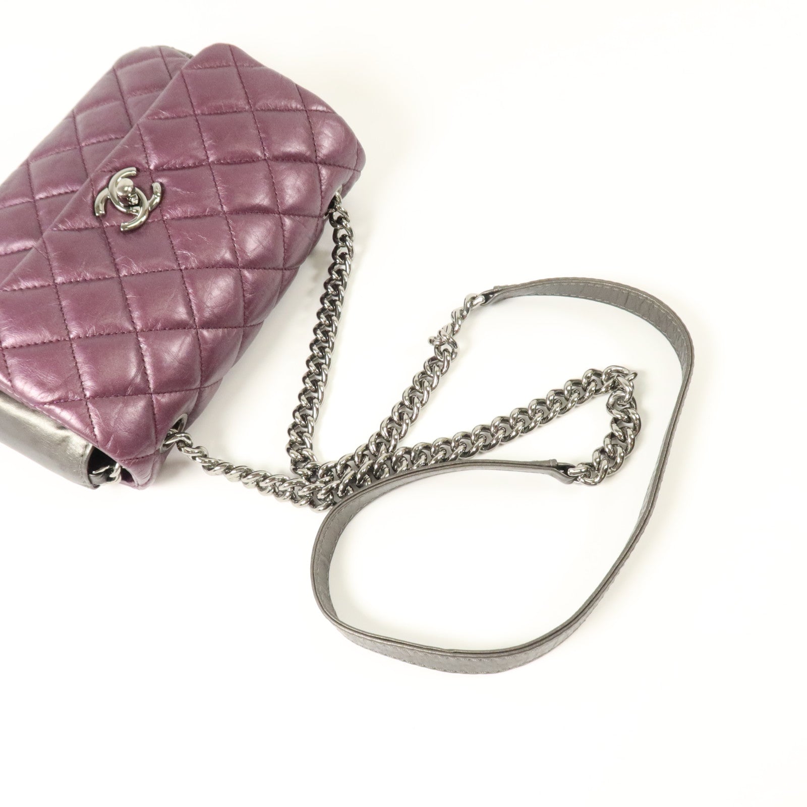 CHANEL 羊皮皮革Chain Shoulder銀扣鏈帶肩背袋
