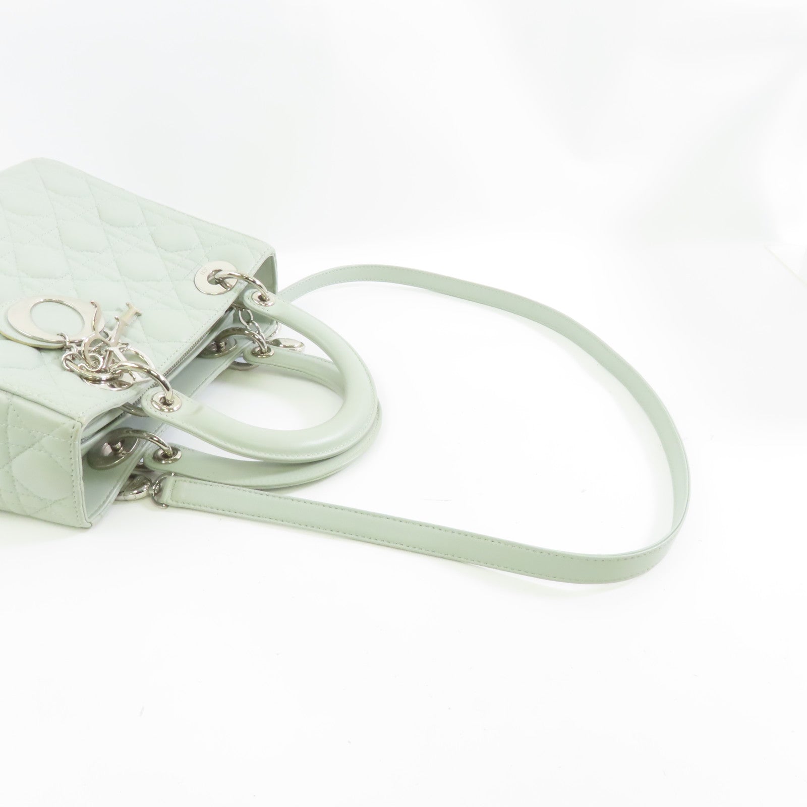 Dior 皮革Lady Dior Tote銀扣手挽肩背兩用袋淺綠色