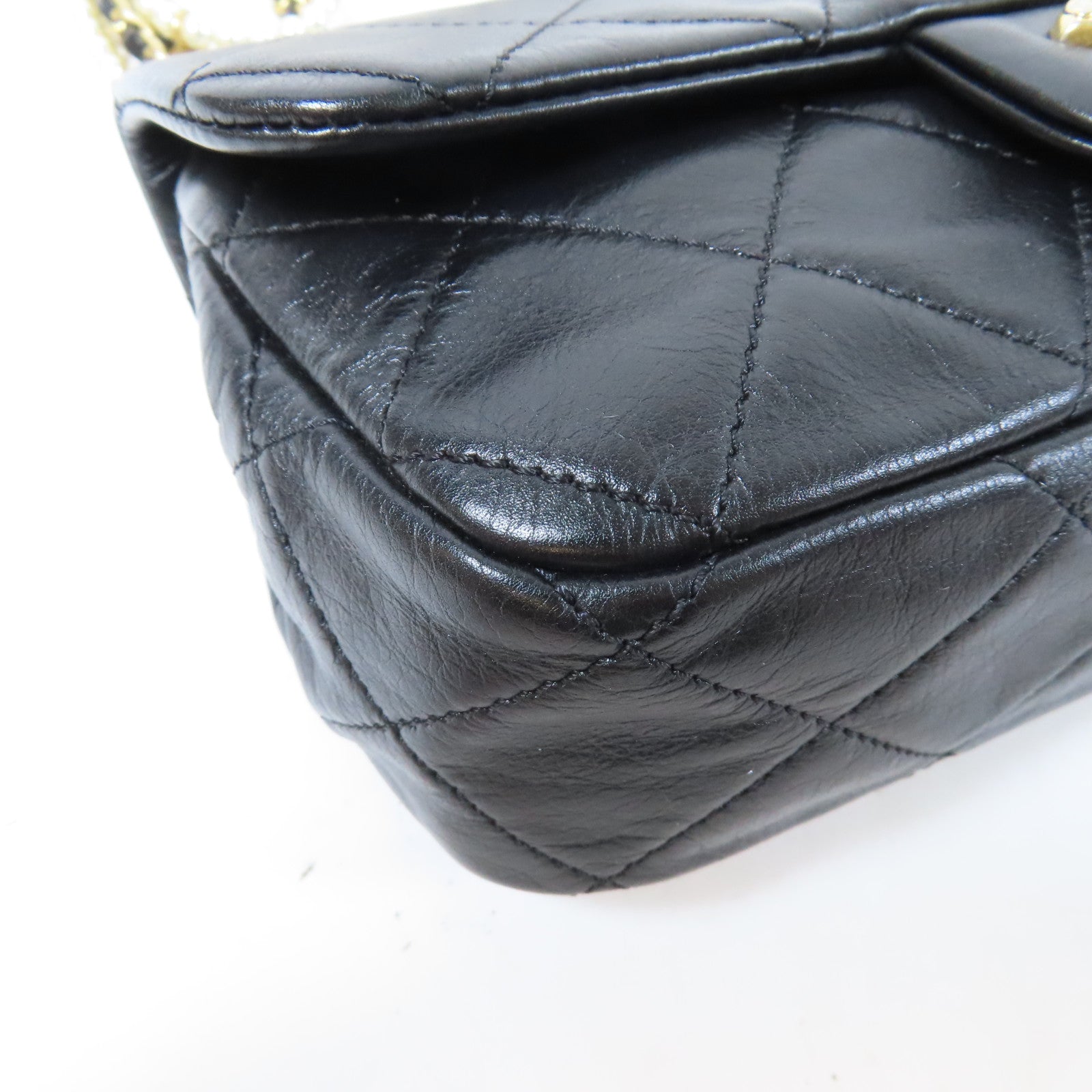 CHANEL 【激減優惠】菱格牛皮皮革Chain Shoulder金扣鏈帶肩背袋黑色