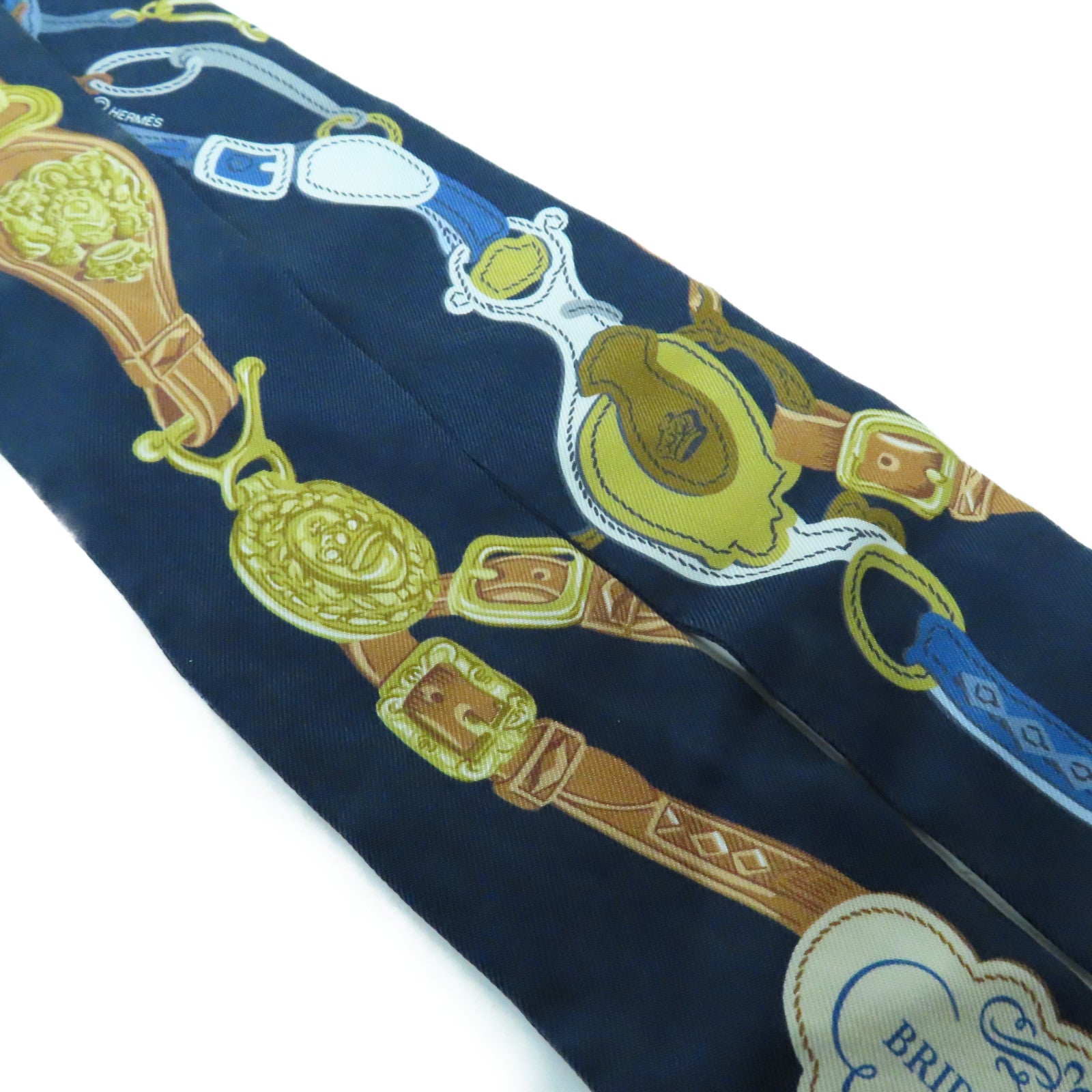 HERMES 【激減優惠】絲質Twilly Scarf絲巾深藍色/黃色