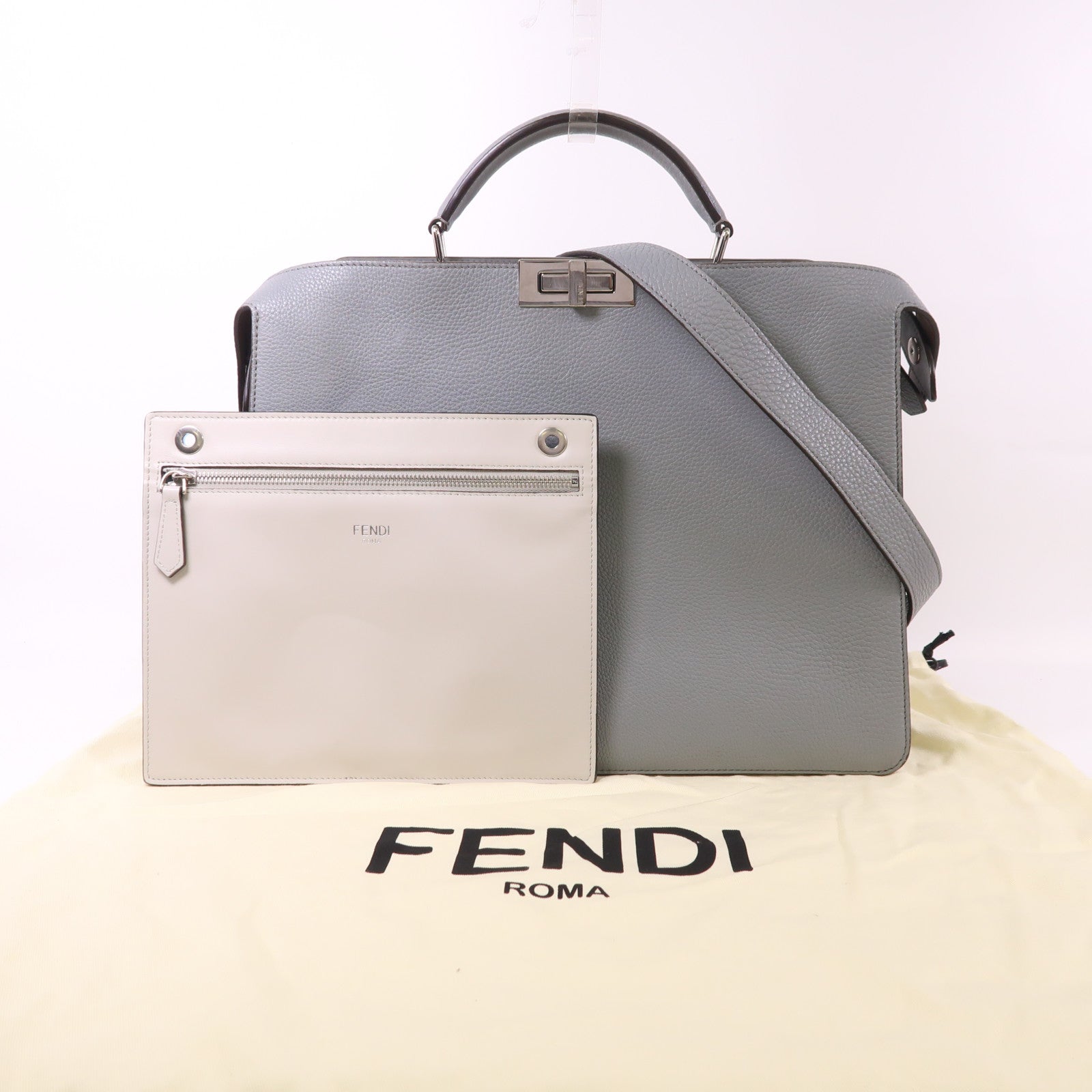 FENDI 牛皮皮革Peekaboo I See U Medium銀扣手挽肩背兩用袋