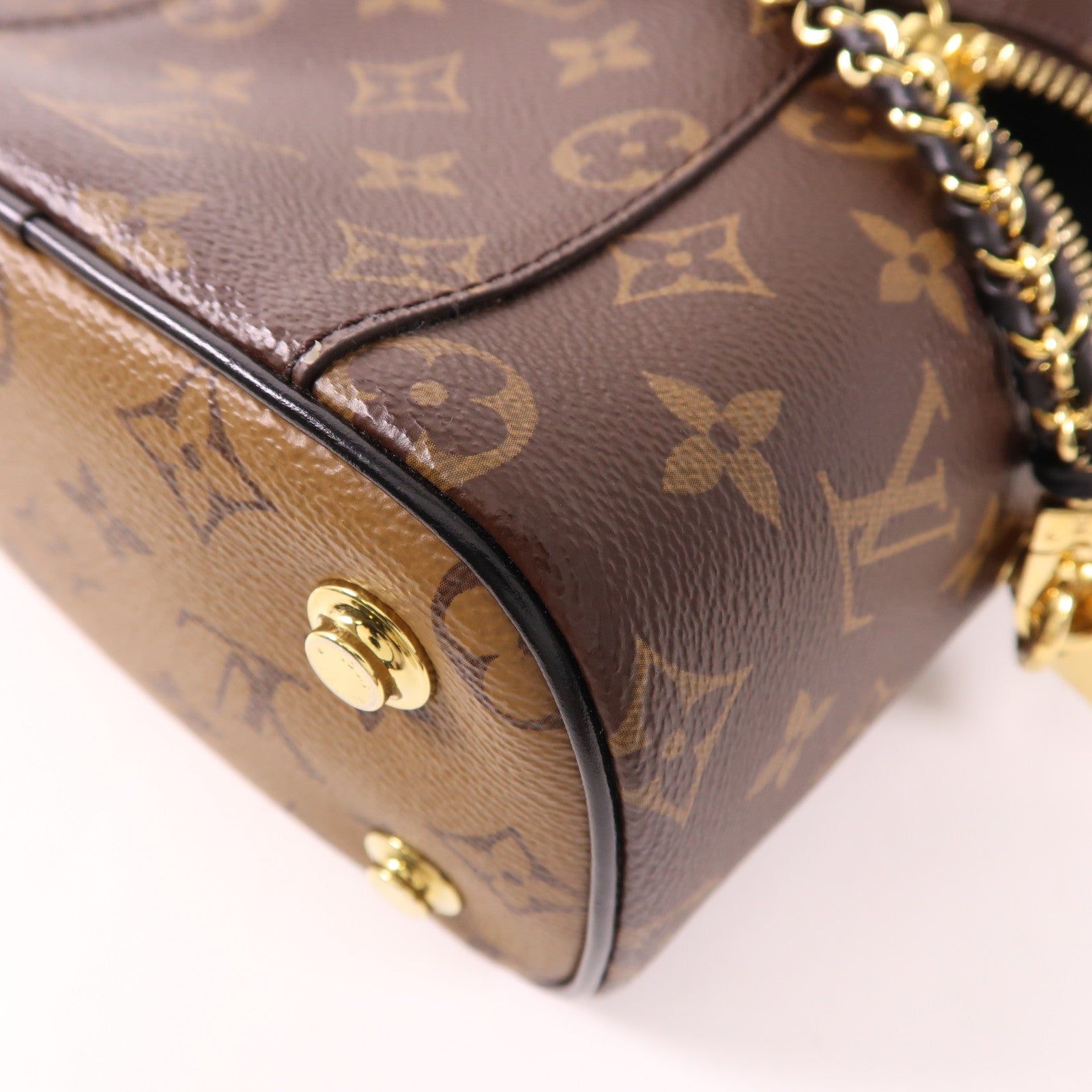 LOUIS VUITTON Monogram Reverse Vanity PM金扣手挽肩背兩用袋棕色