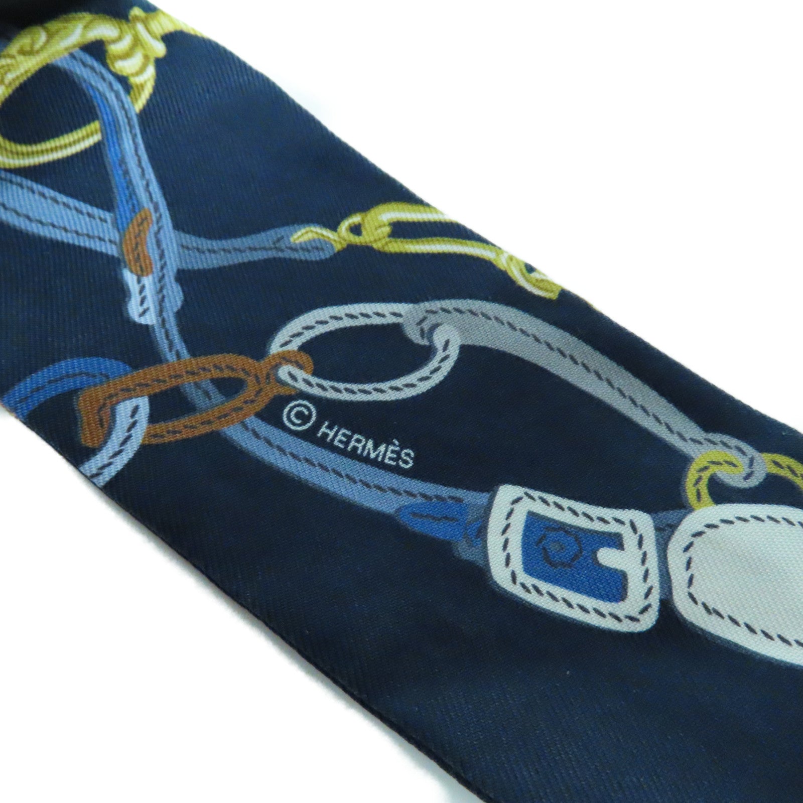 HERMES 【激減優惠】絲質Twilly Scarf絲巾深藍色/黃色