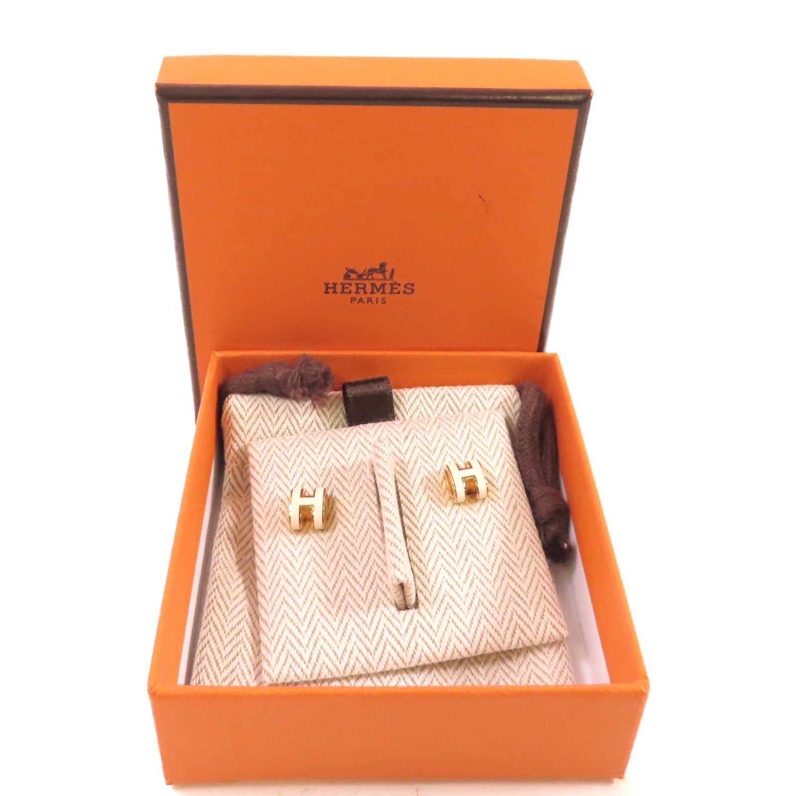 HERMES 金屬/琺瑯Mini Pop H Earrings金扣耳環Nata/奶油白色
