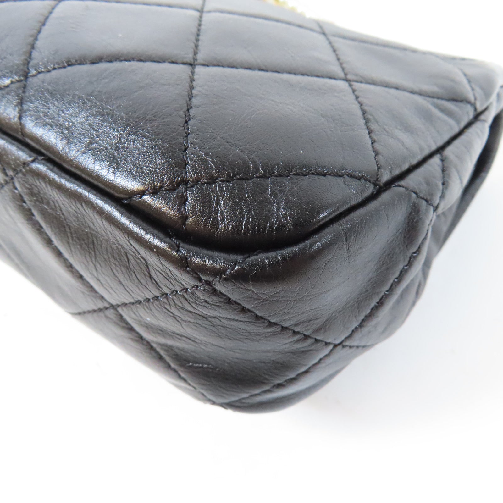 CHANEL 【激減優惠】菱格牛皮皮革Chain Shoulder金扣鏈帶肩背袋黑色