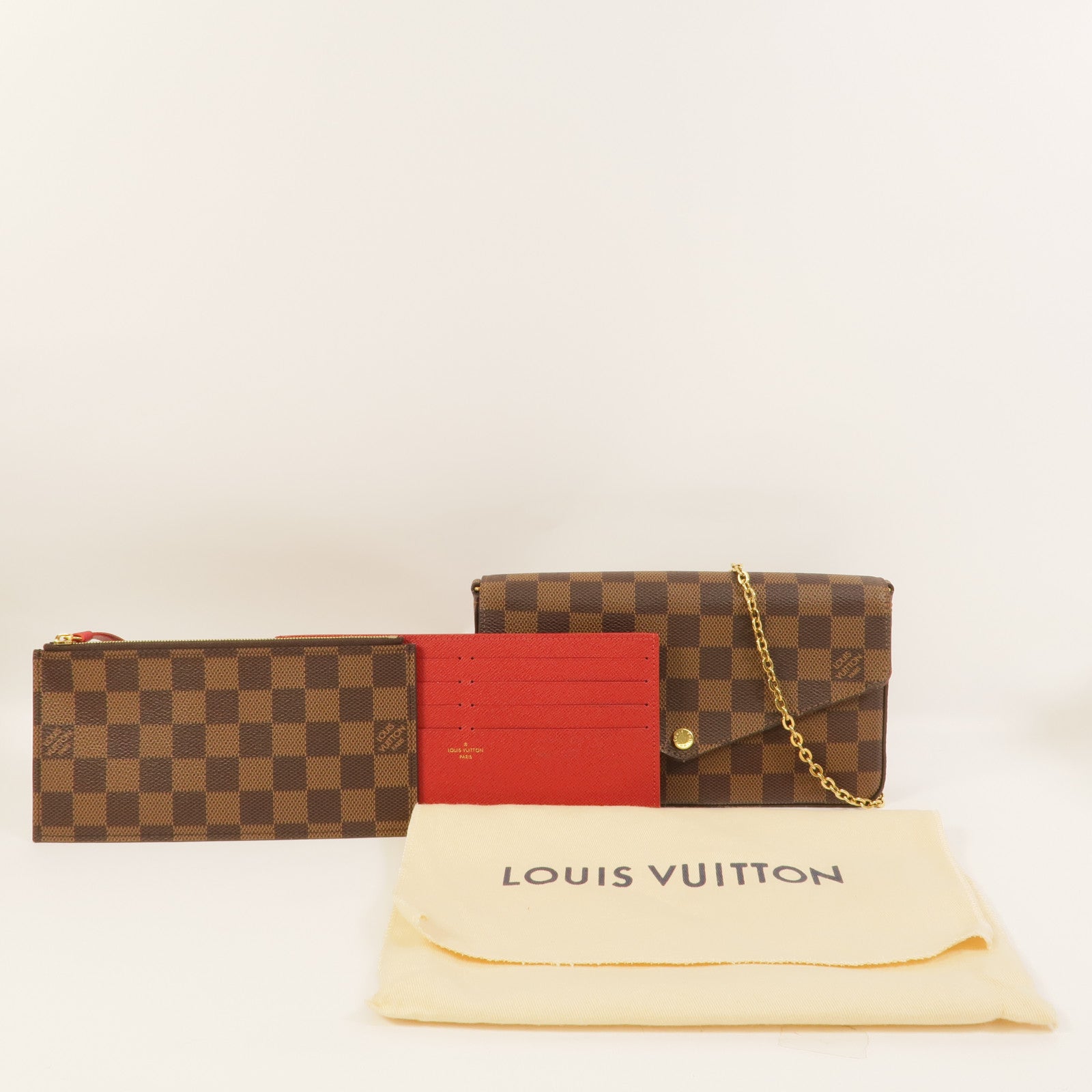 LOUIS VUITTON Damier Pochette Felicie金扣鏈帶肩背袋