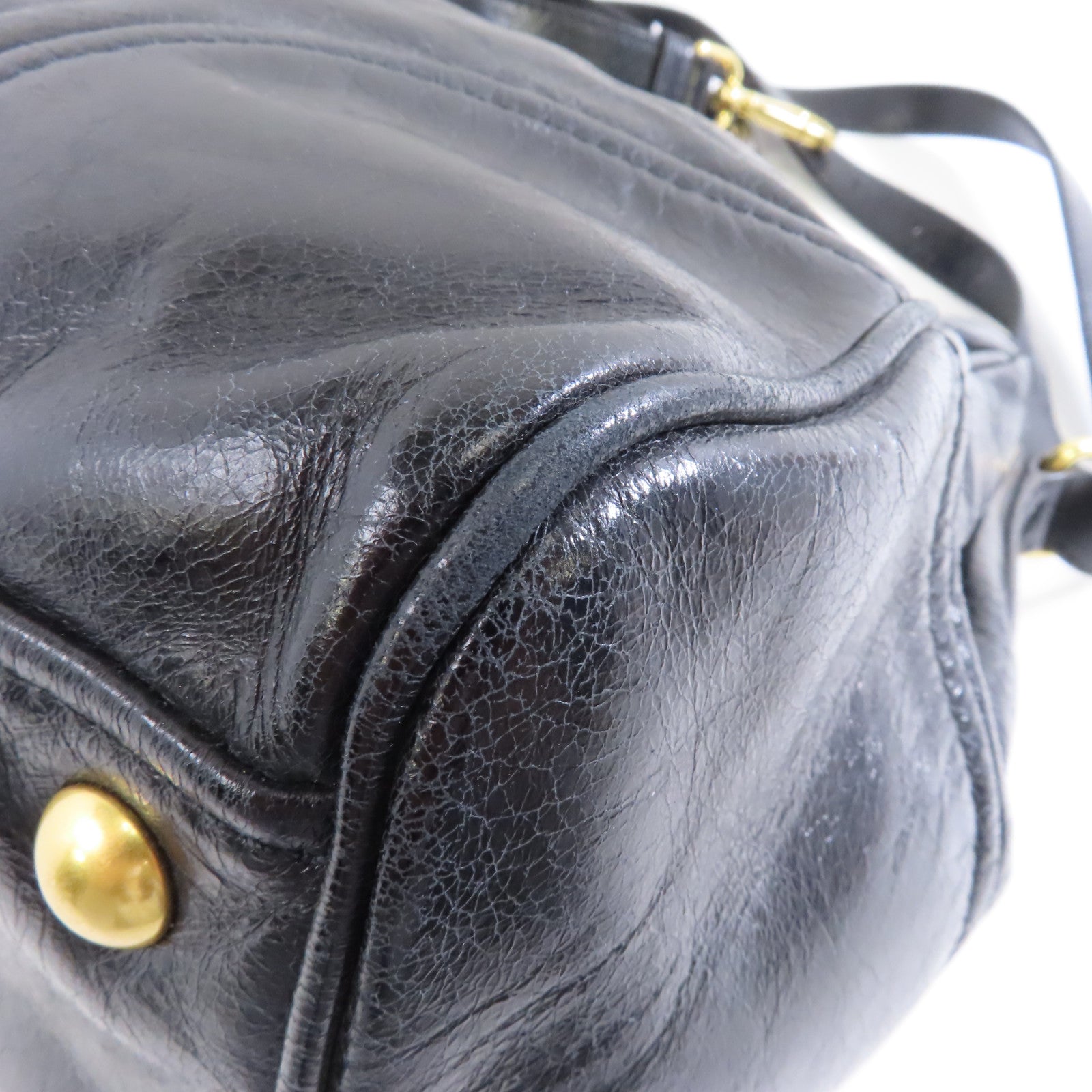 Miu Miu 牛皮皮革2way Shoulder金扣手挽肩背兩用袋黑色