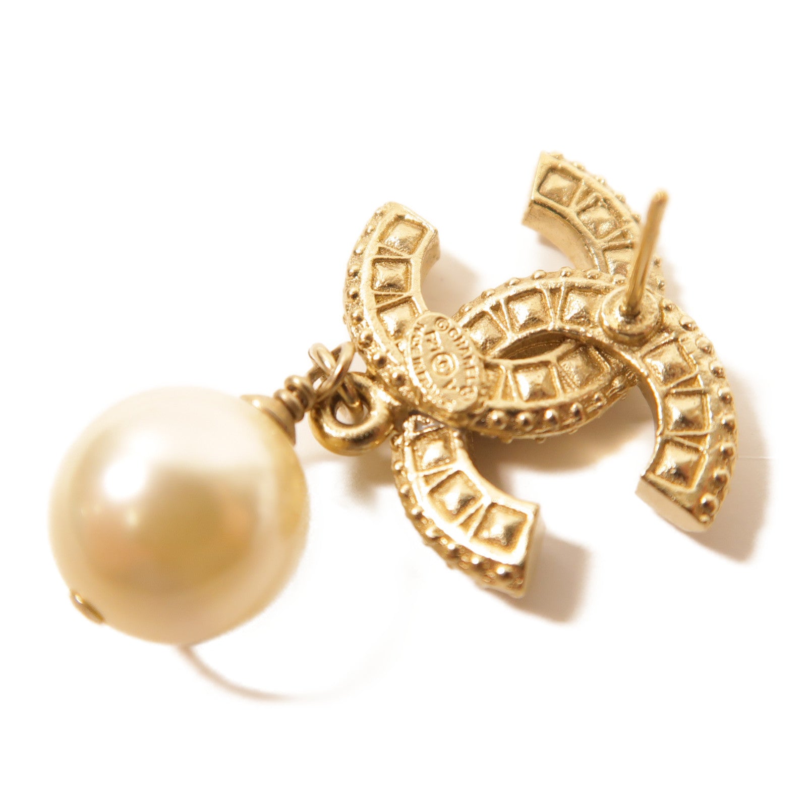 CHANEL 金屬/仿珍珠CC Earrings金扣耳環