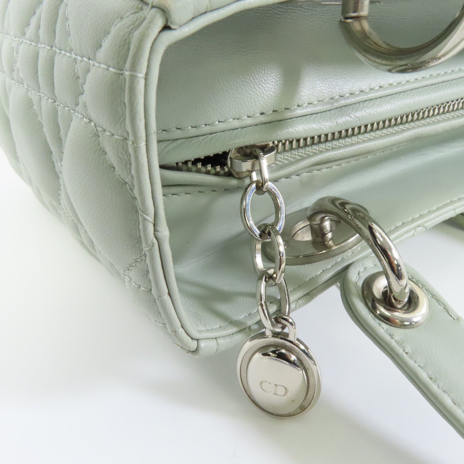 Dior 皮革Lady Dior Tote銀扣手挽肩背兩用袋淺綠色