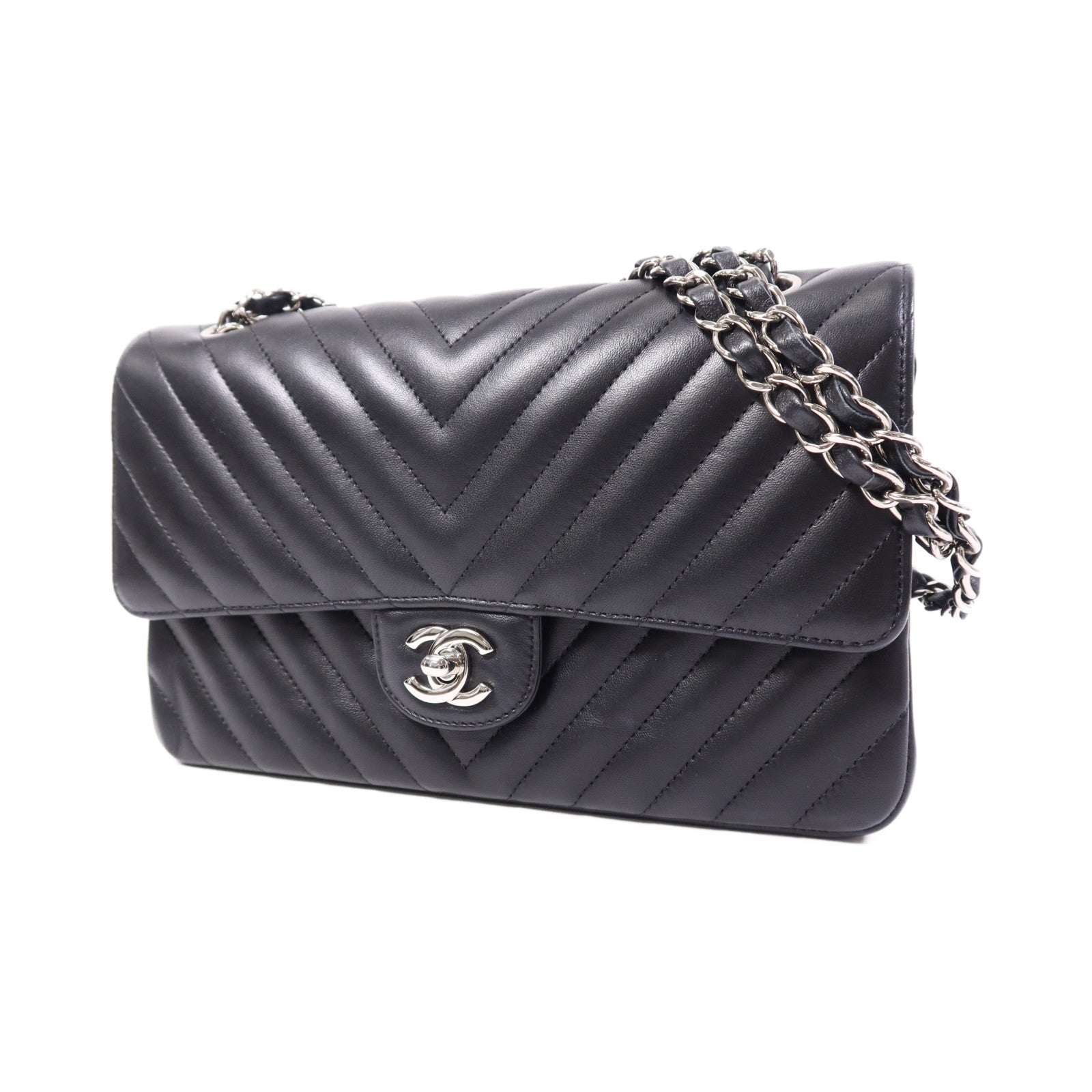 CHANEL 羊皮皮革Classic Flap銀扣鏈帶肩背袋