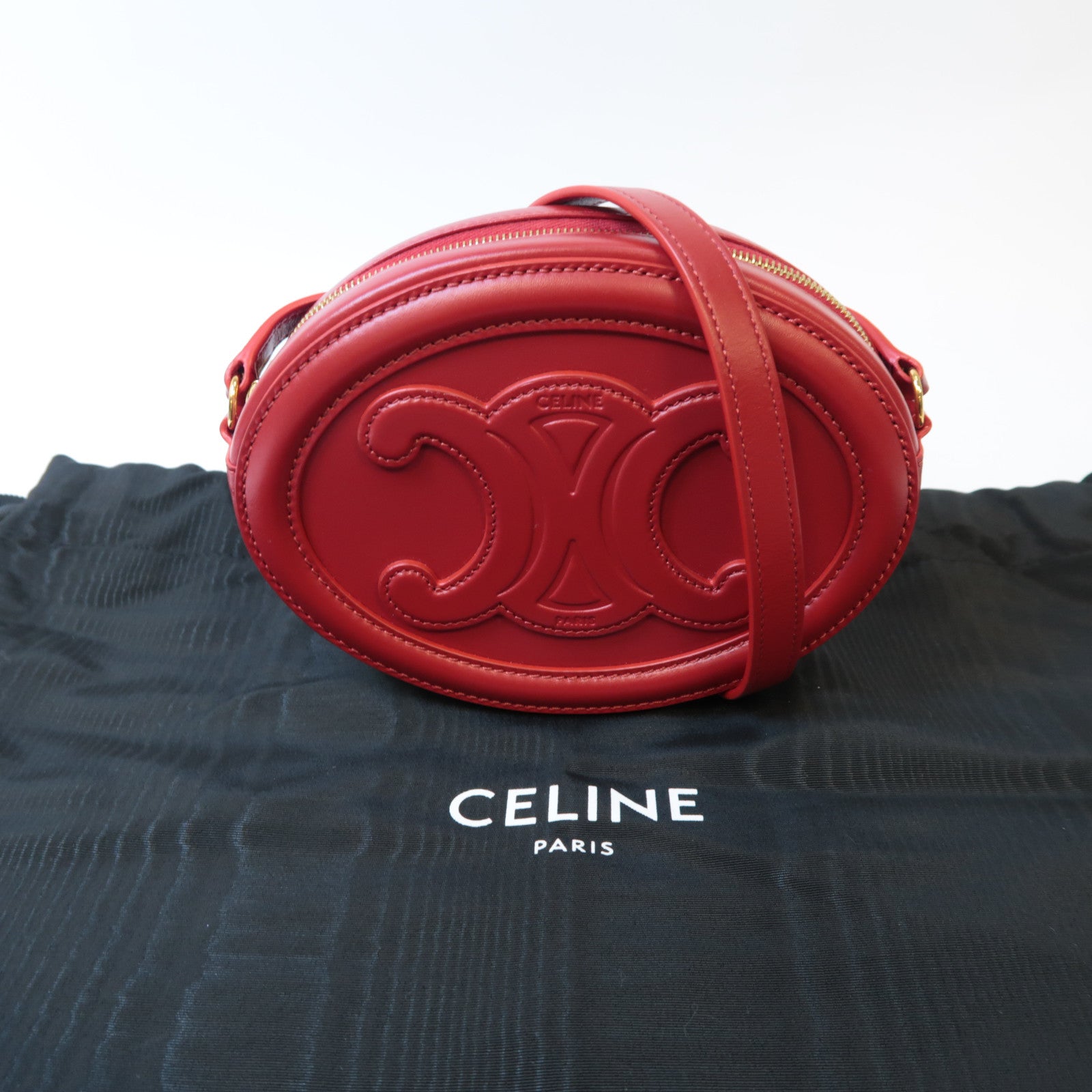 CELINE 【激減優惠】牛皮皮革Cuir Triomphe金扣肩背袋紅色