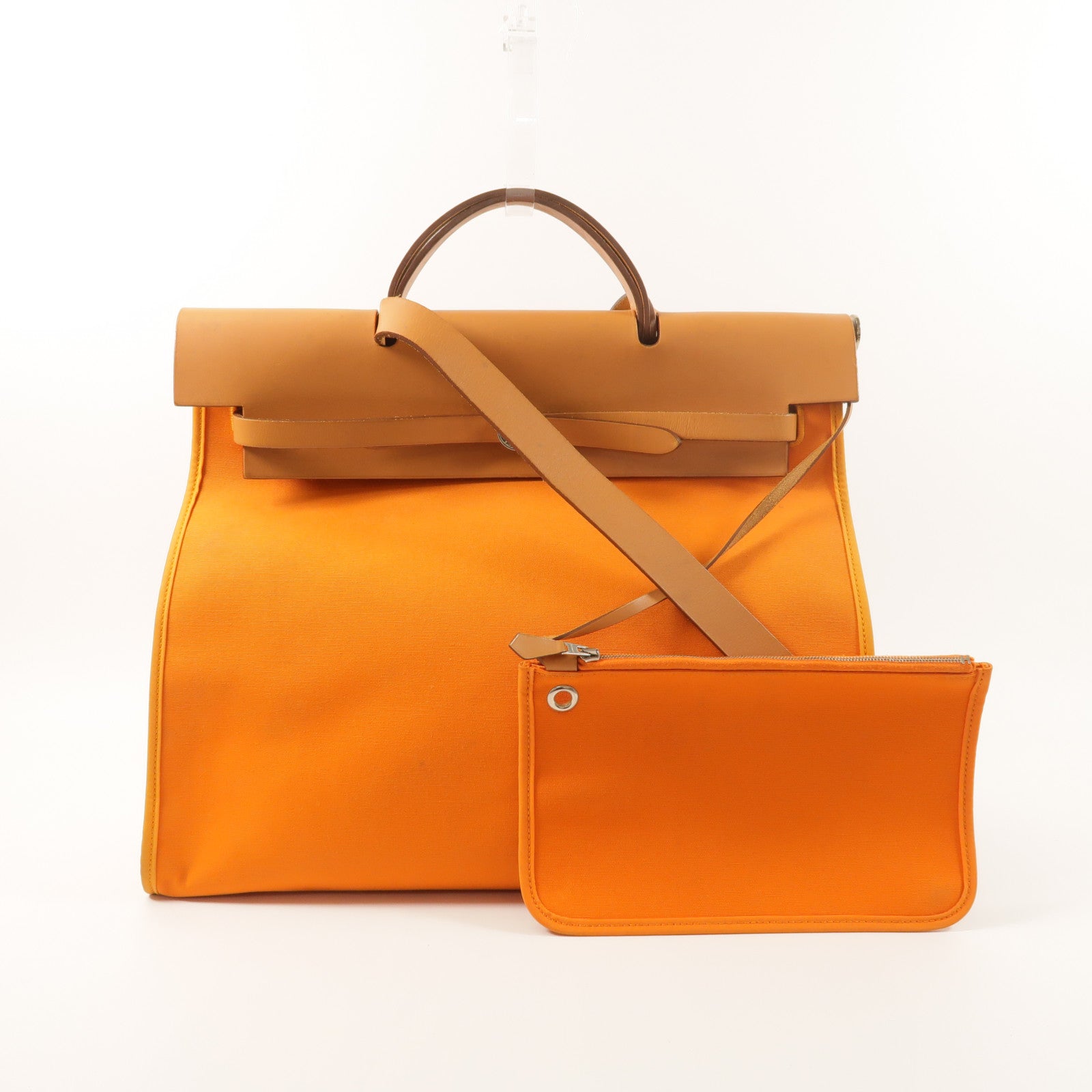 HERMES 帆布Herbag GM銀扣手挽肩背兩用袋