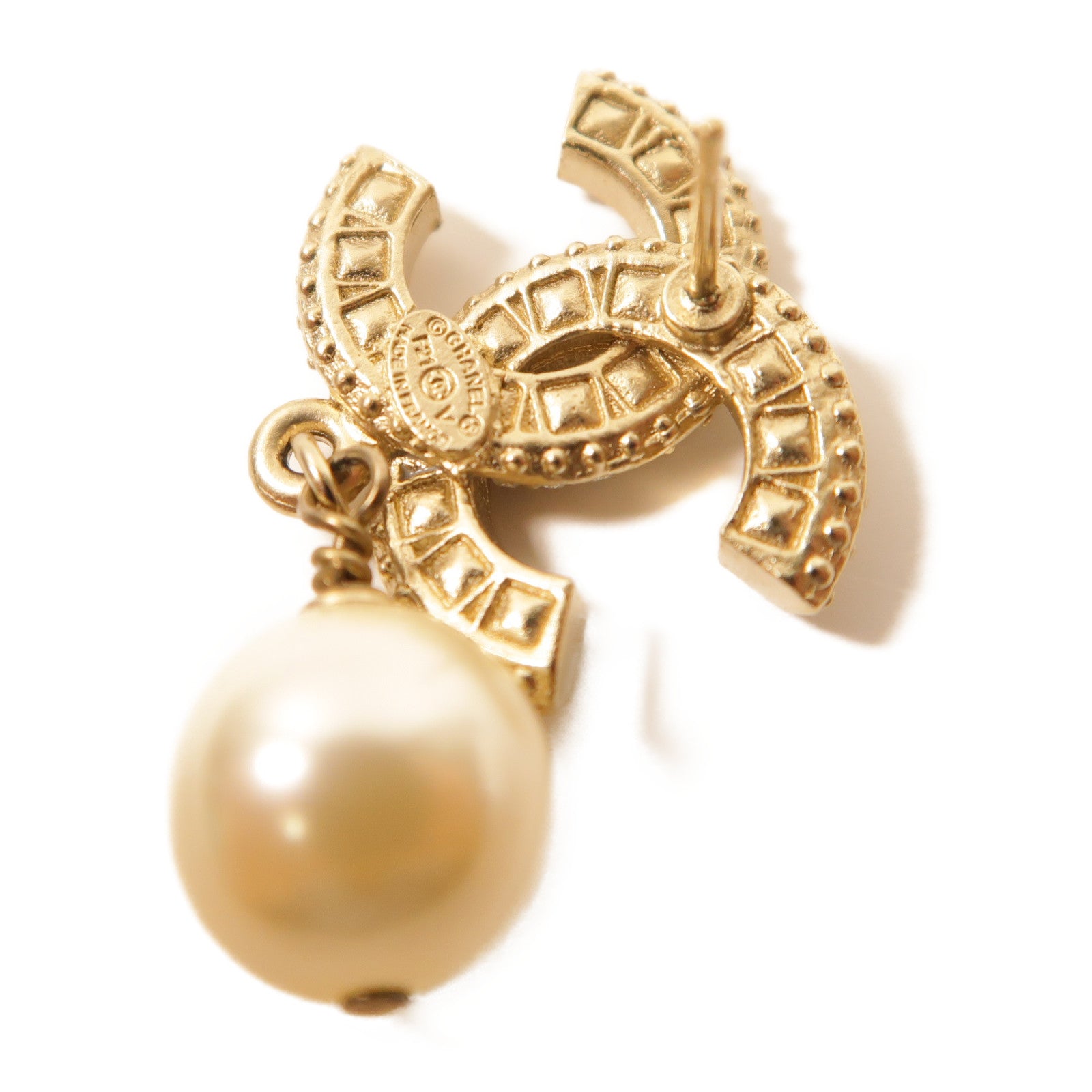 CHANEL 金屬/仿珍珠CC Earrings金扣耳環