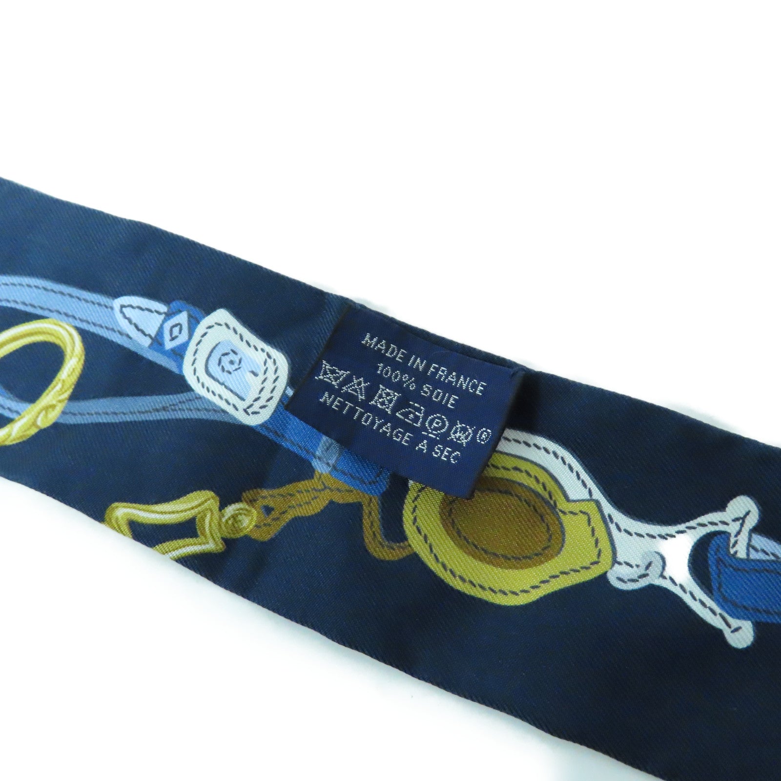 HERMES 【激減優惠】絲質Twilly Scarf絲巾深藍色/黃色