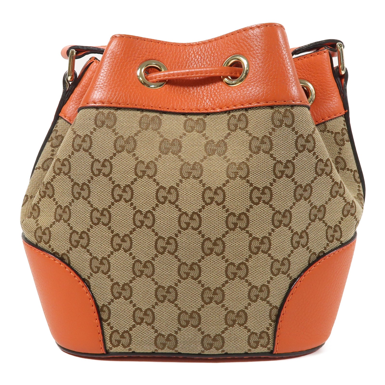 GUCCI 帆布Bucket Bag金扣肩背袋啡色/橙色