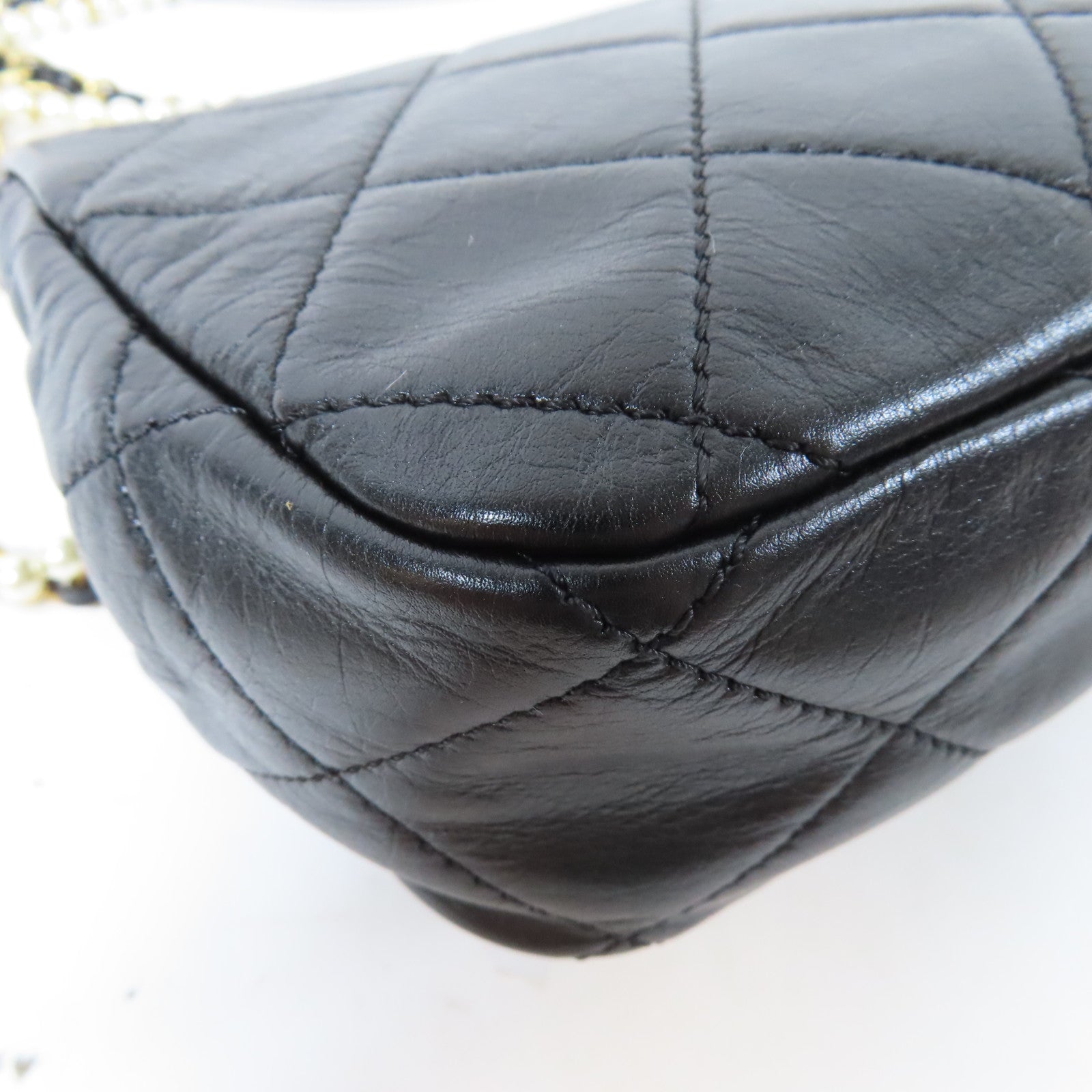 CHANEL 【激減優惠】菱格牛皮皮革Chain Shoulder金扣鏈帶肩背袋黑色
