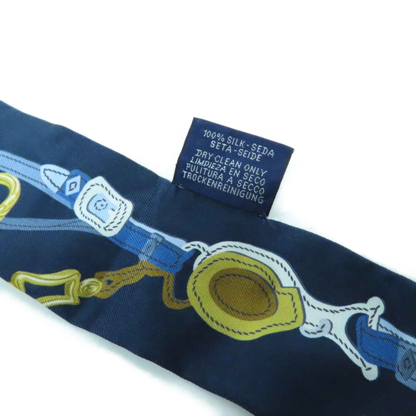 HERMES 【激減優惠】絲質Twilly Scarf絲巾深藍色/黃色