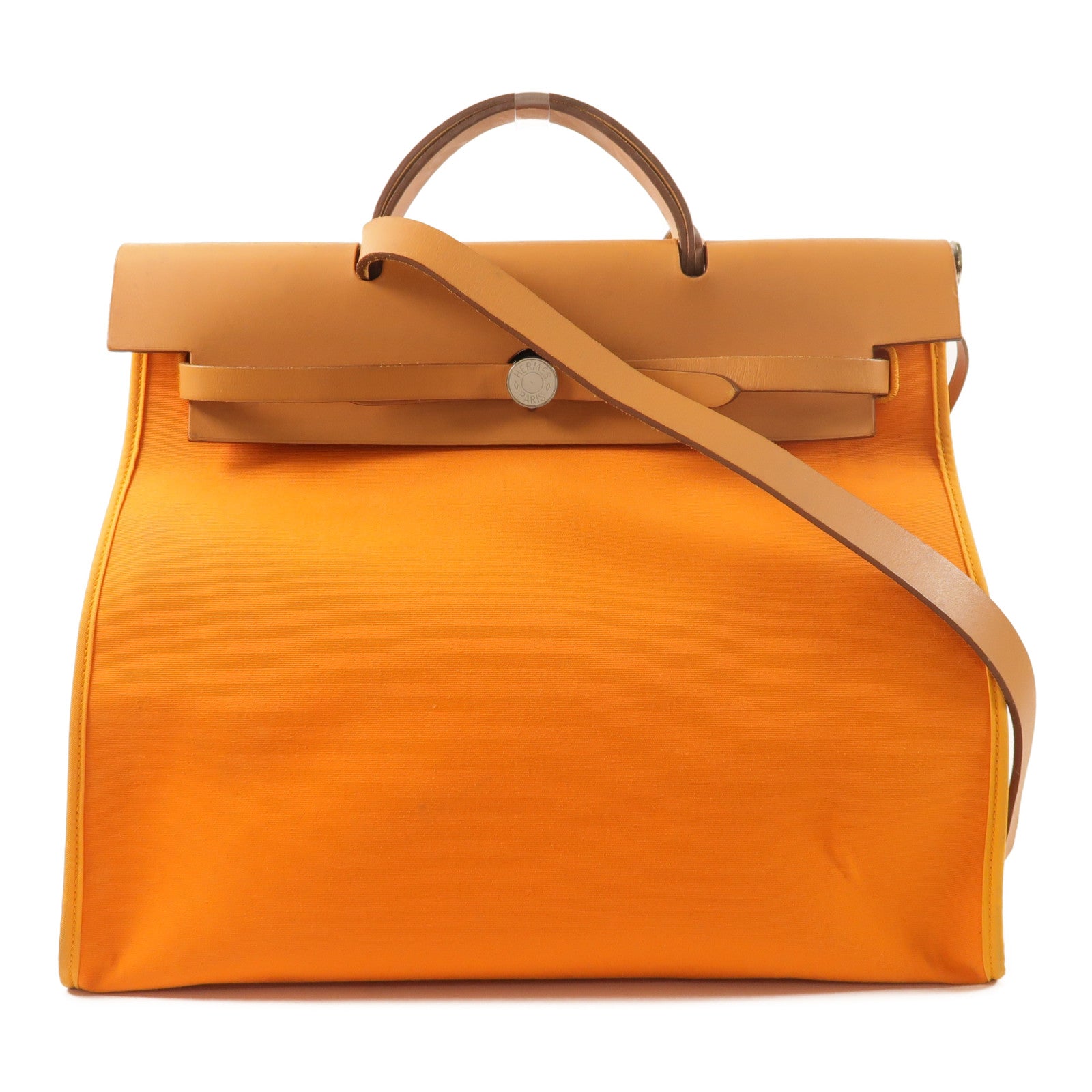 HERMES 帆布Herbag GM銀扣手挽肩背兩用袋