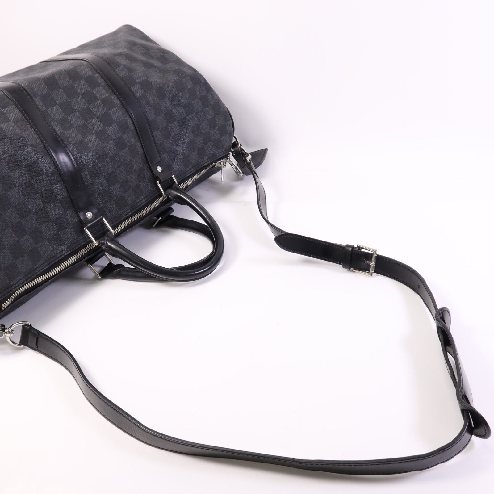 LOUIS VUITTON Damier Graphite Keepall 45 Bandouliere銀扣手挽肩背兩用袋