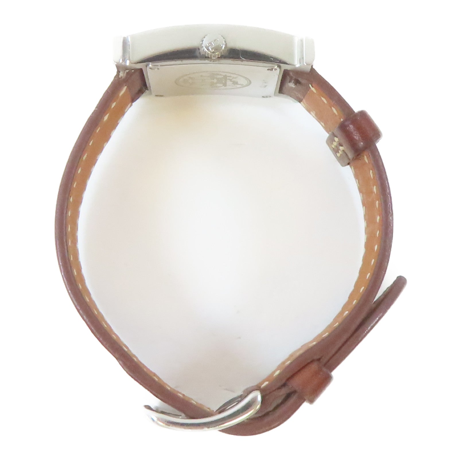 HERMES H watch皮革/不鏽鋼手錶石英機芯銀色#16cm