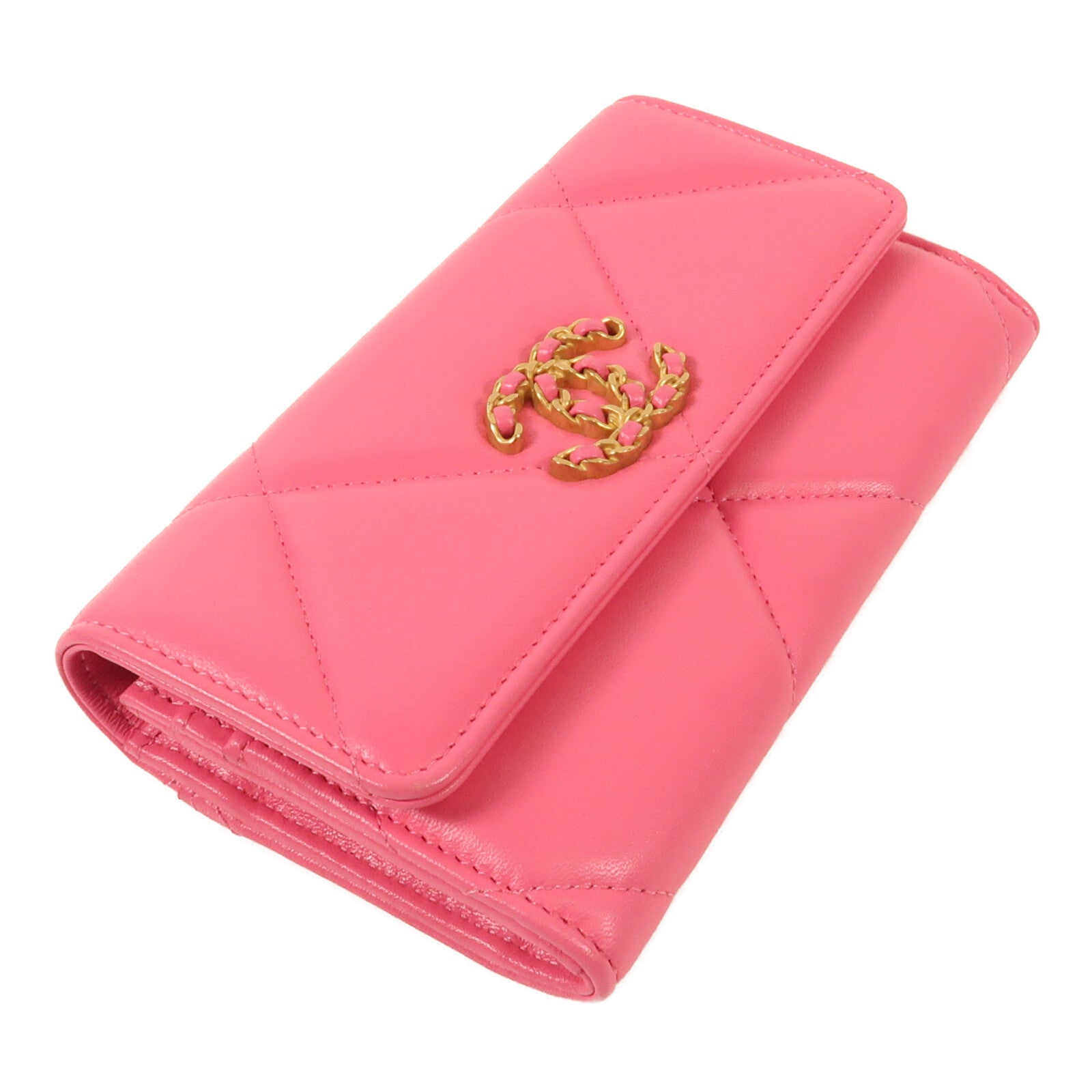 CHANEL 牛皮皮革C19 Medium Flap Wallet金扣長錢包