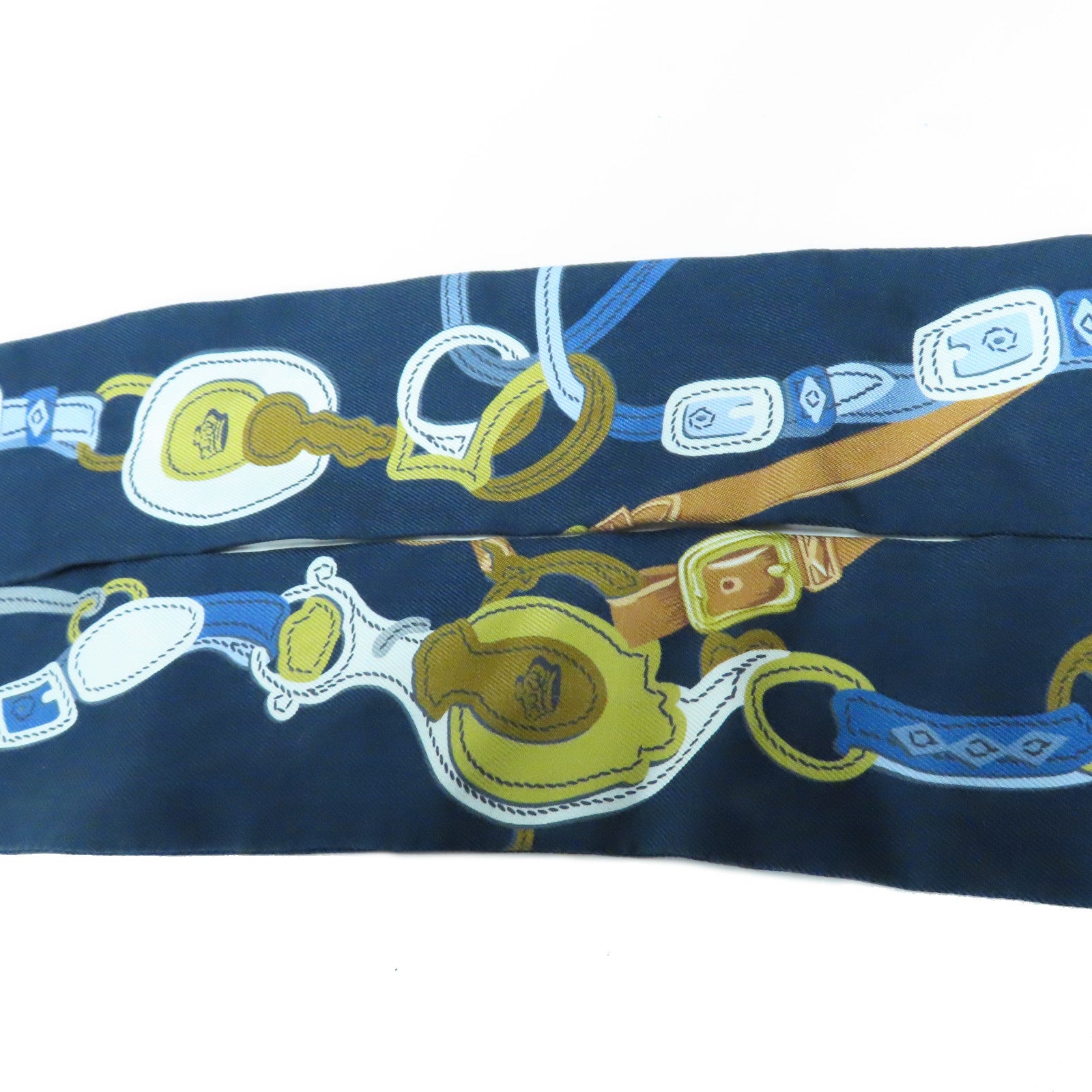 HERMES 【激減優惠】絲質Twilly Scarf絲巾深藍色/黃色