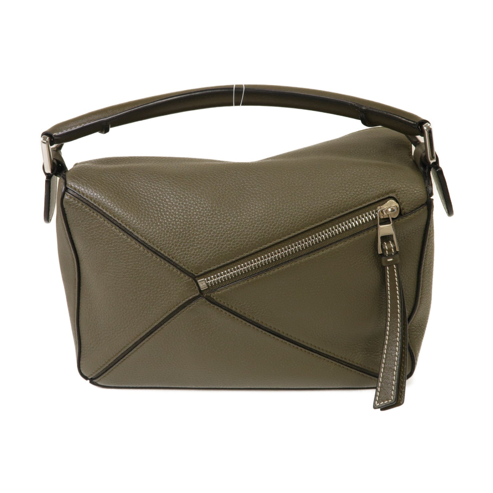 LOEWE 牛皮皮革Small Puzzle Bag銀扣手挽肩背兩用袋卡其色