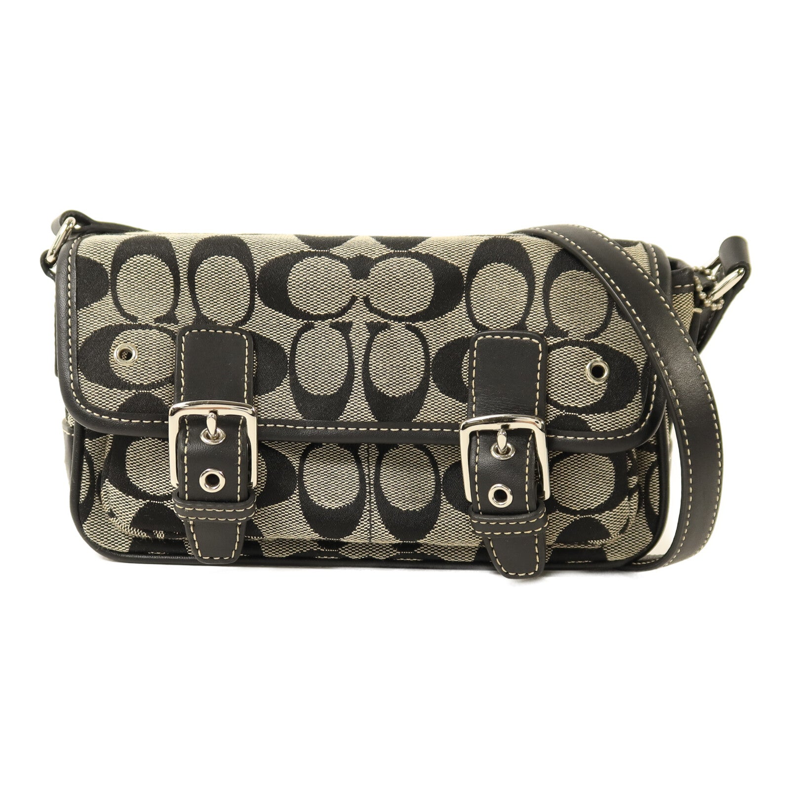 COACH 帆布Shoulder Bag銀扣肩背袋