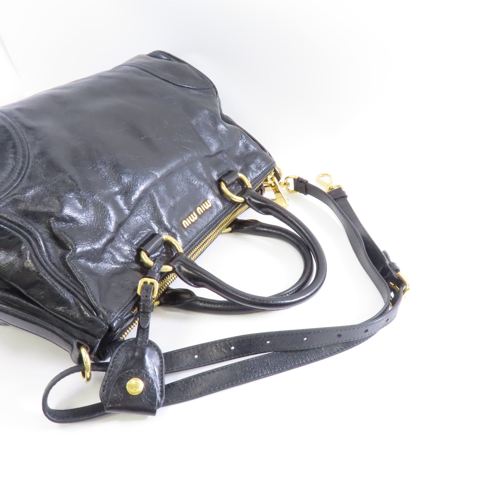 Miu Miu 牛皮皮革2way Shoulder金扣手挽肩背兩用袋黑色