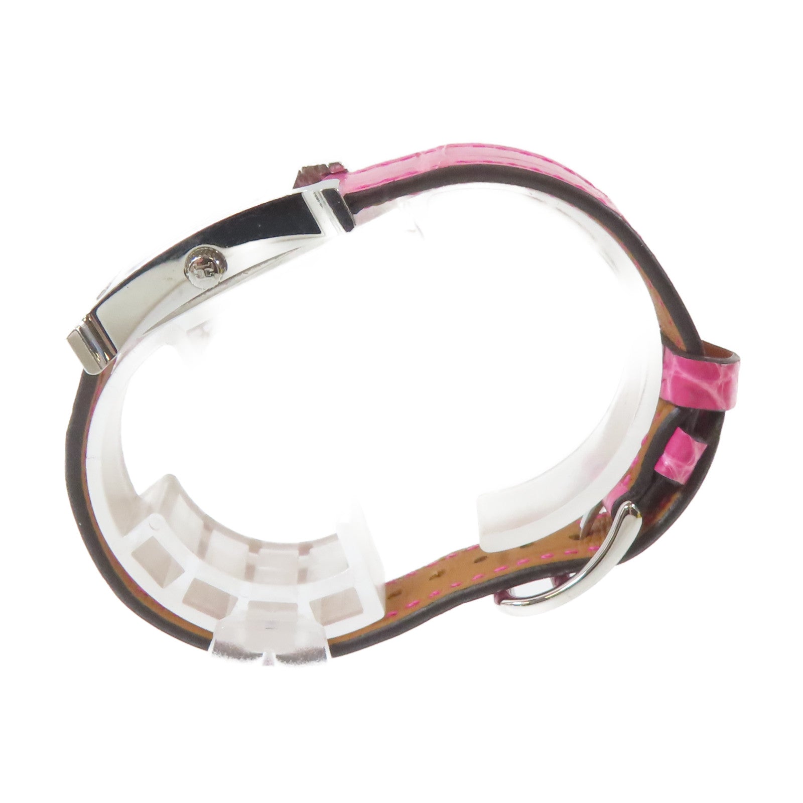 HERMES H watch不鏽鋼/皮革手錶石英機芯白色/粉紅色#16cm