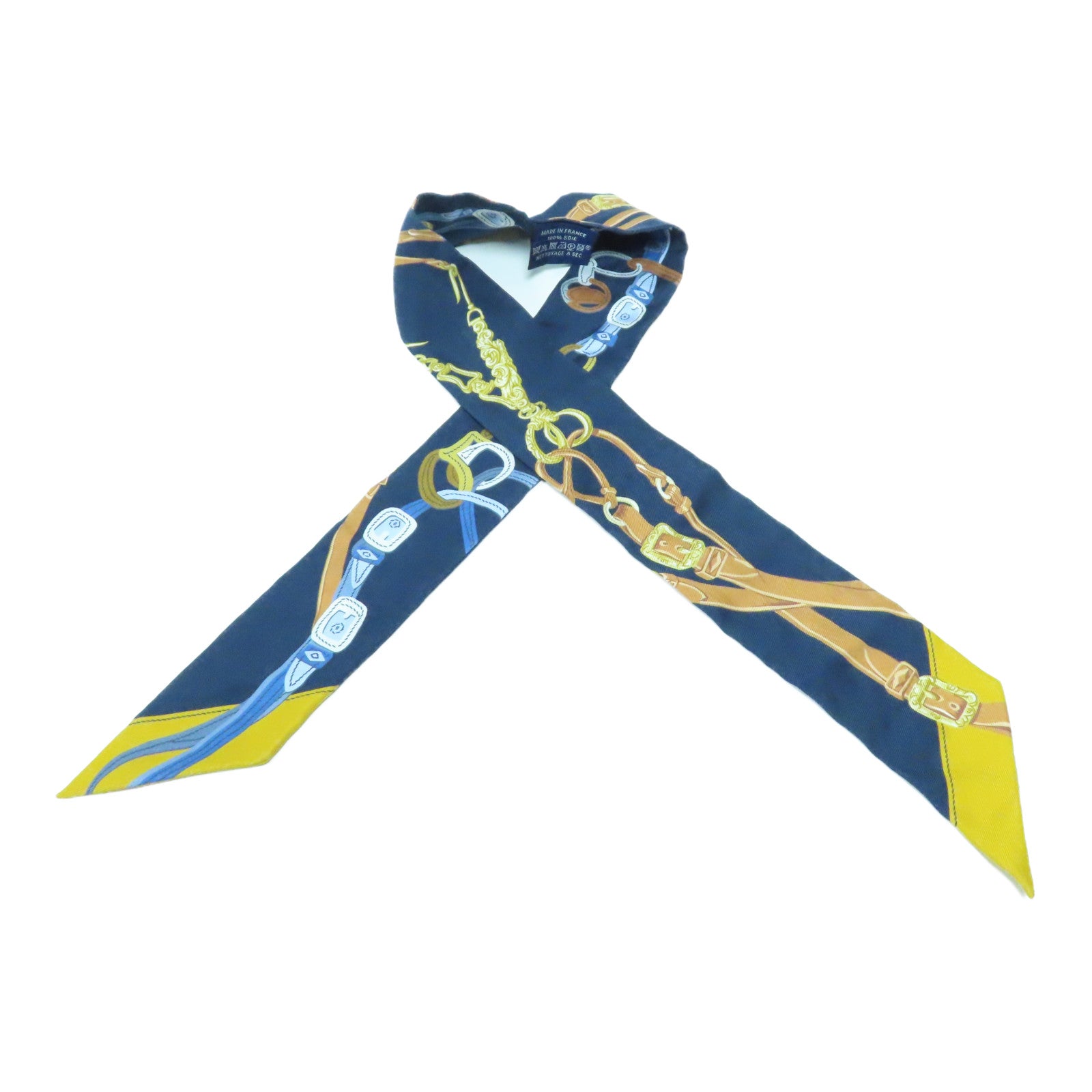 HERMES 【激減優惠】絲質Twilly Scarf絲巾深藍色/黃色