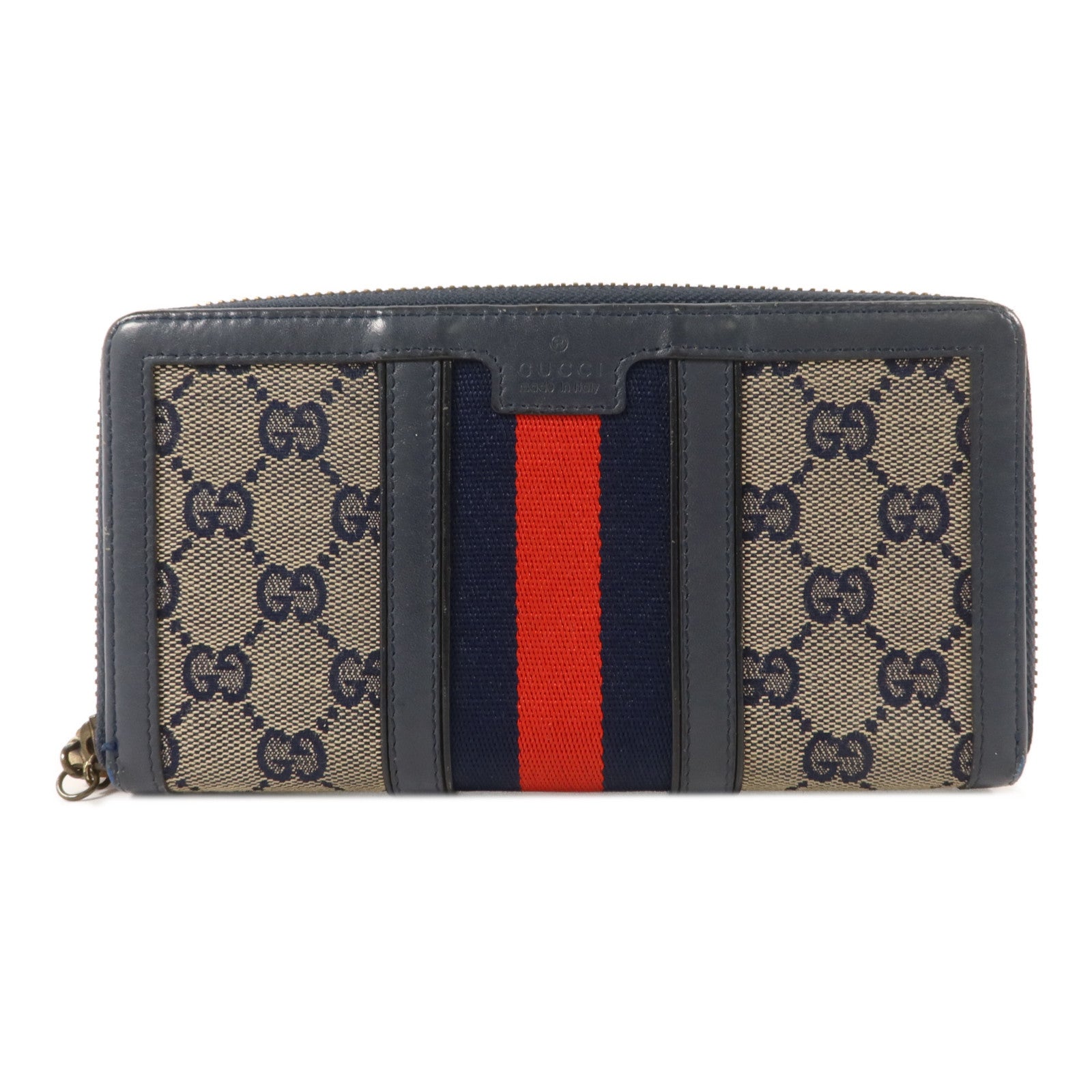 GUCCI 帆布/牛皮皮革Long Round Wallet長錢包