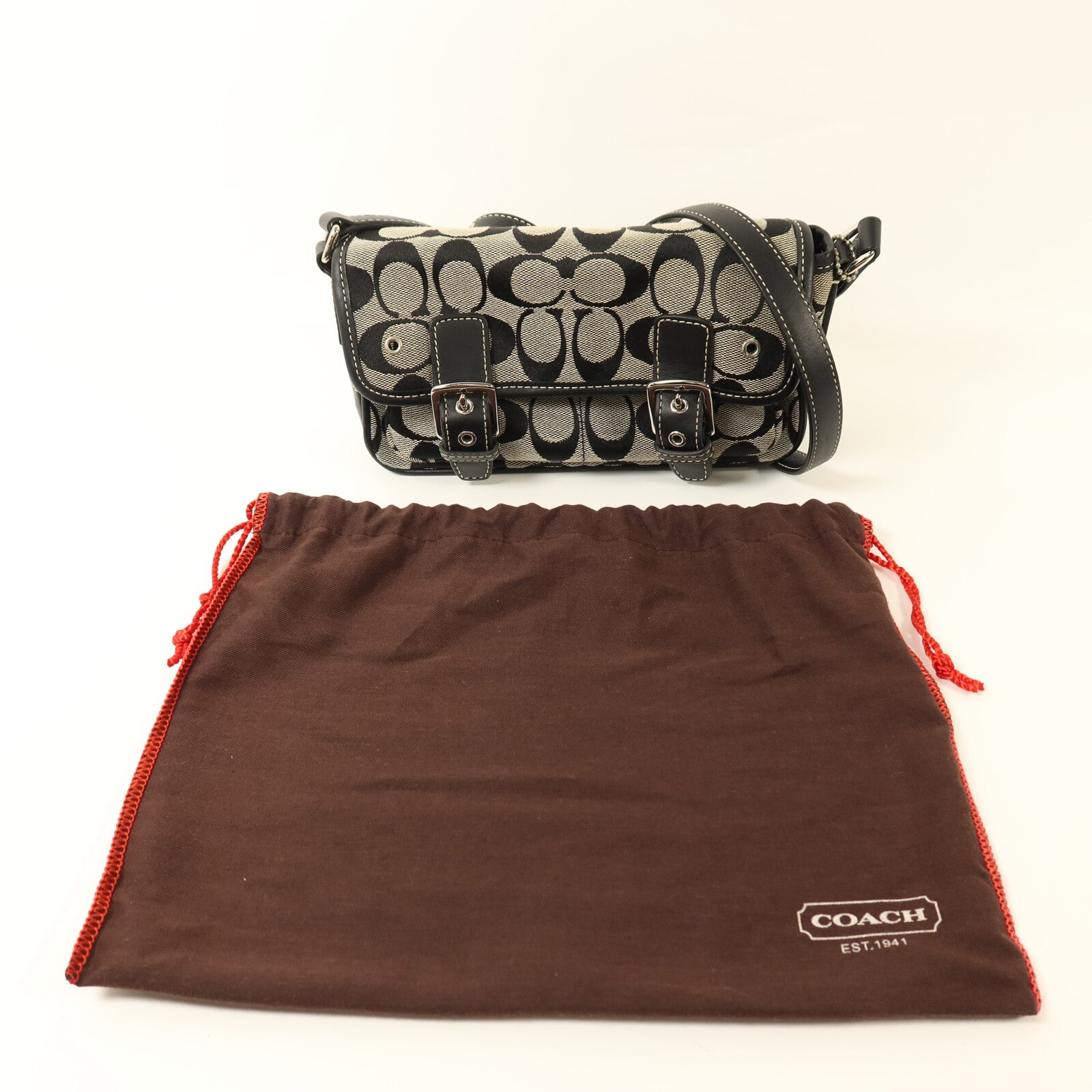 COACH 帆布Shoulder Bag銀扣肩背袋