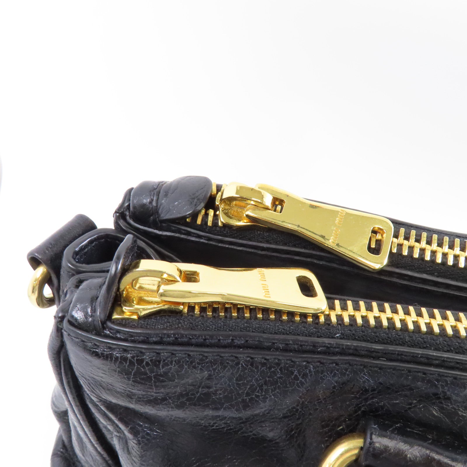 Miu Miu 牛皮皮革2way Shoulder金扣手挽肩背兩用袋黑色