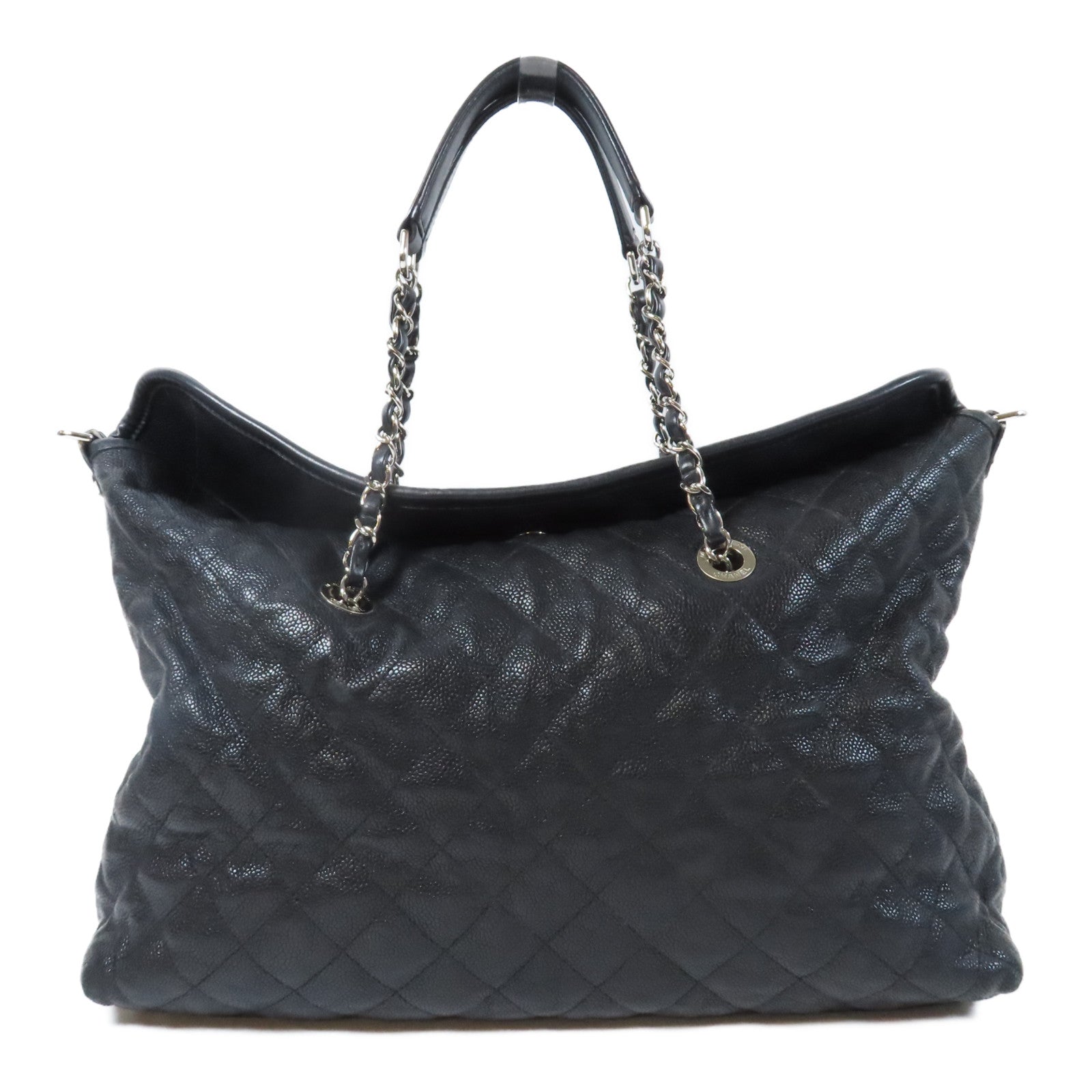 CHANEL 菱格牛皮皮革2 Way Chain Shoulder Bag銀扣鏈帶手挽肩背兩用袋黑色