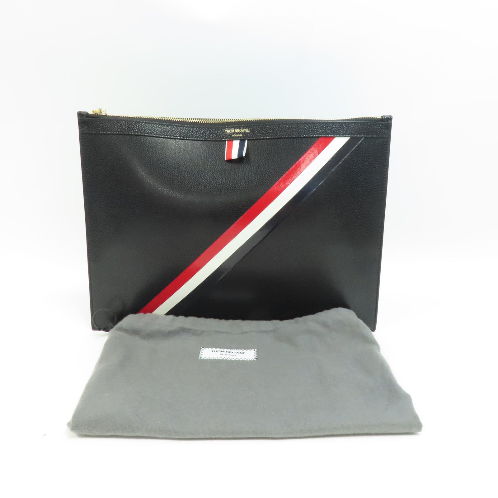 THOM BROWNE 牛皮皮革Thom Browne Clutch金扣手拿包黑色