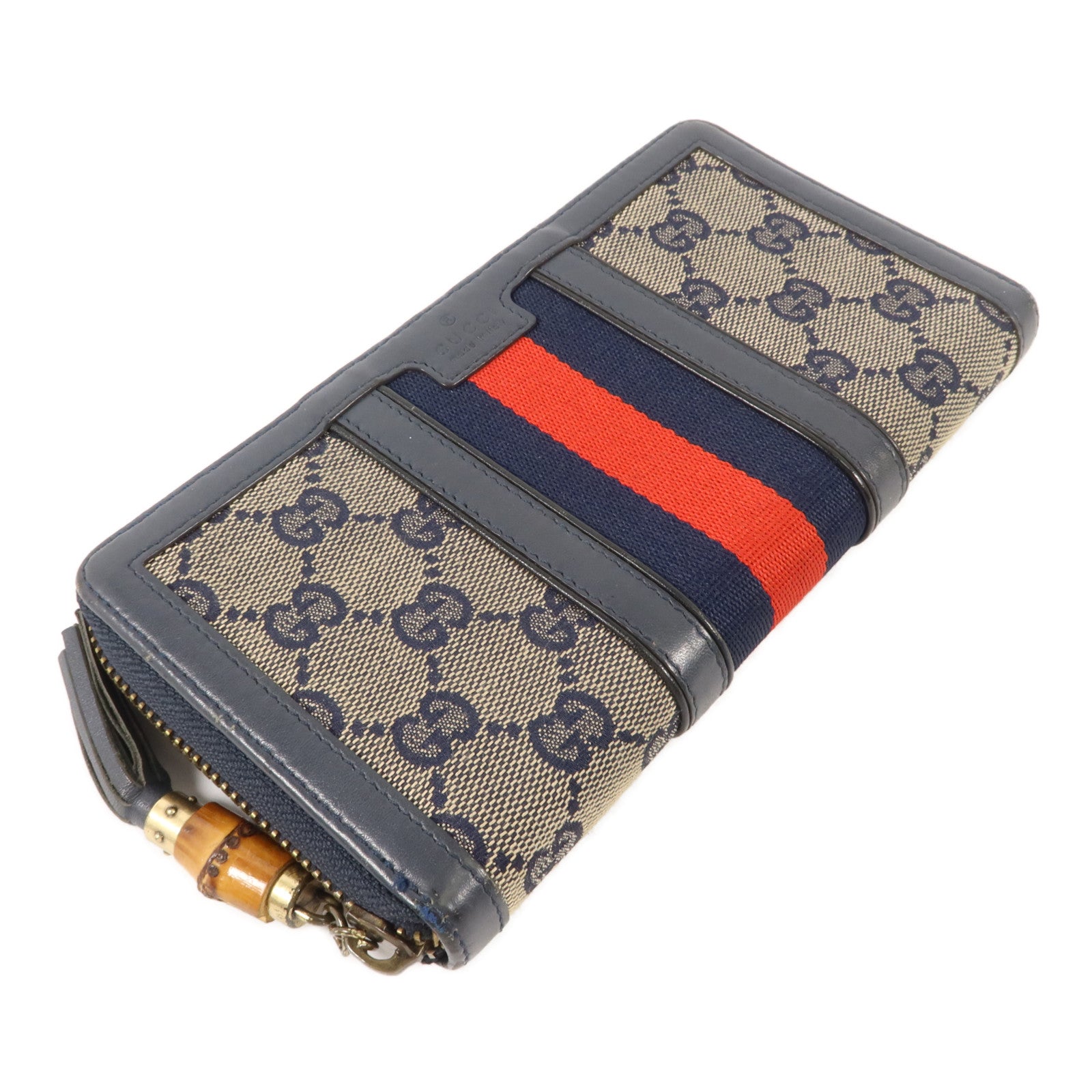 GUCCI 帆布/牛皮皮革Long Round Wallet長錢包