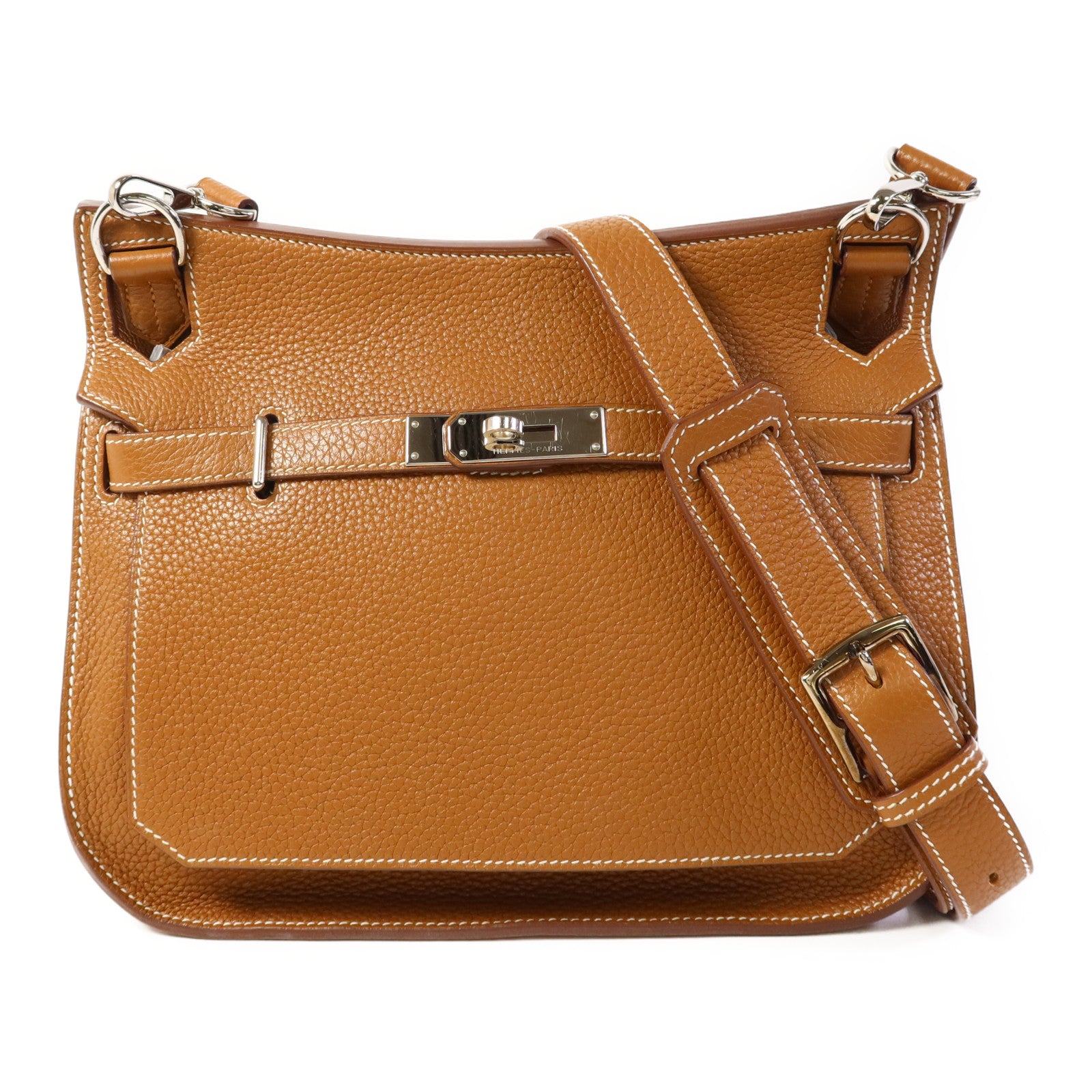 HERMES Clemence皮革Jypsiere 28銀扣肩背袋Gold