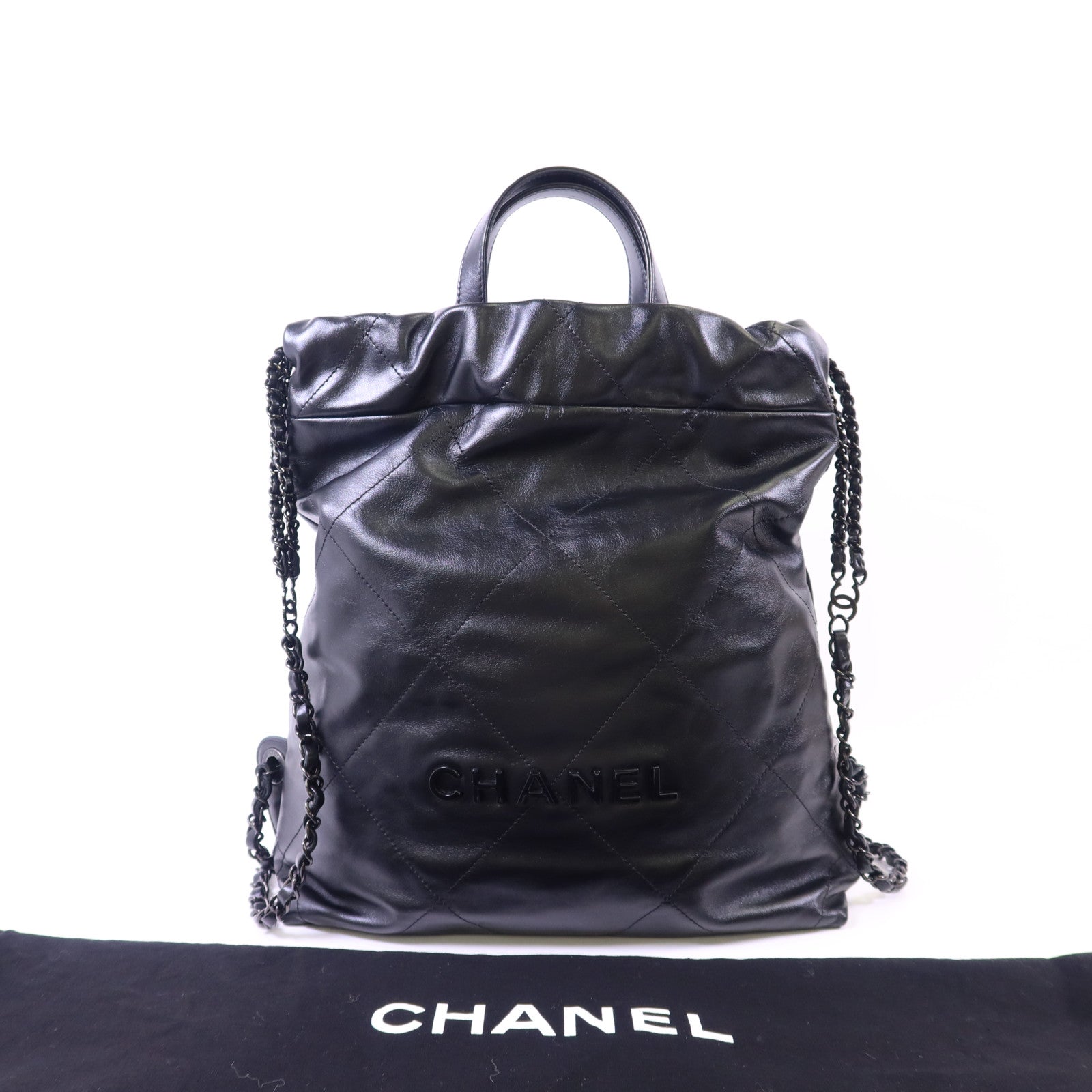 CHANEL 【激減優惠】牛皮皮革Chanel 22銀扣鏈帶背包