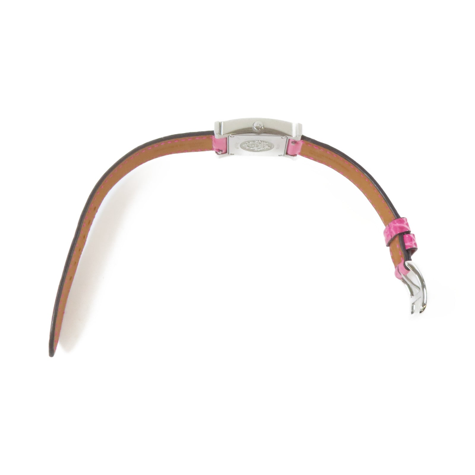 HERMES H watch不鏽鋼/皮革手錶石英機芯白色/粉紅色#16cm