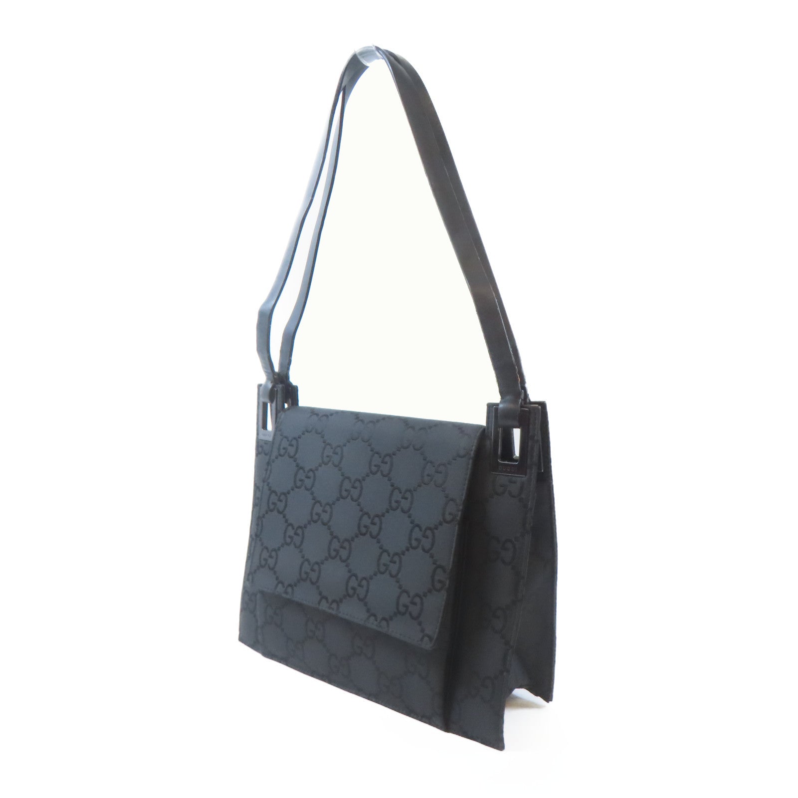 GUCCI 尼龍Shoulder Bag銀扣肩背袋黑色