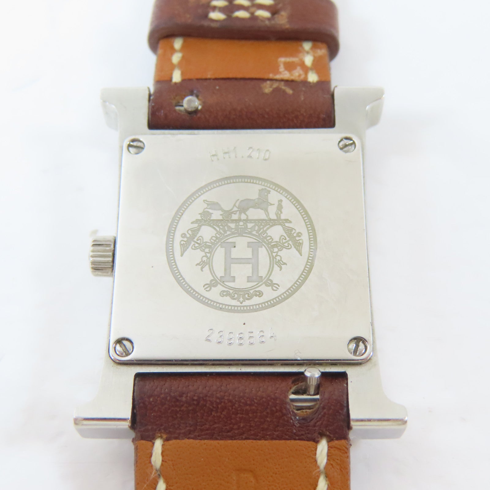HERMES H watch皮革/不鏽鋼手錶石英機芯銀色#16cm