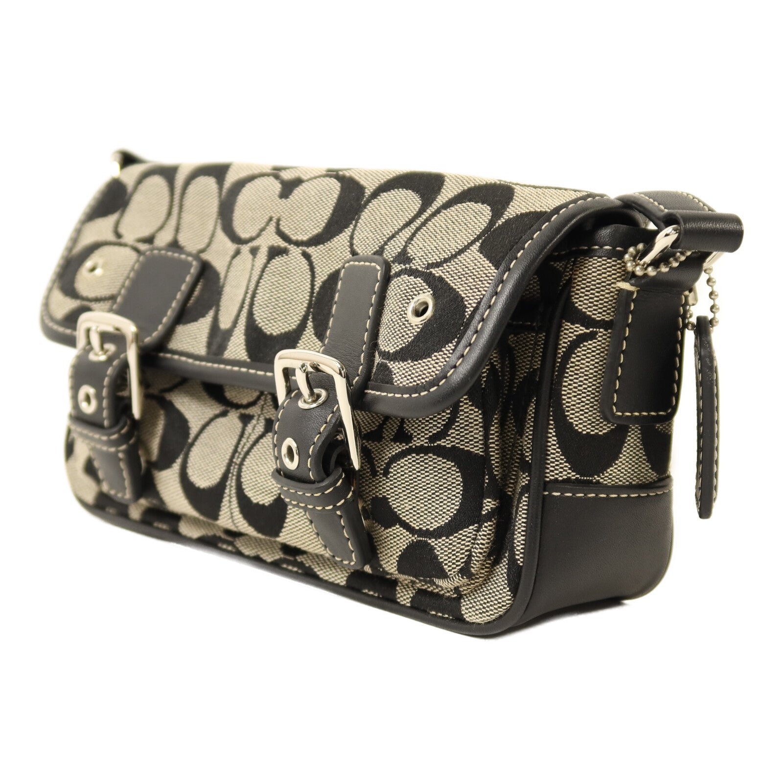 COACH 帆布Shoulder Bag銀扣肩背袋