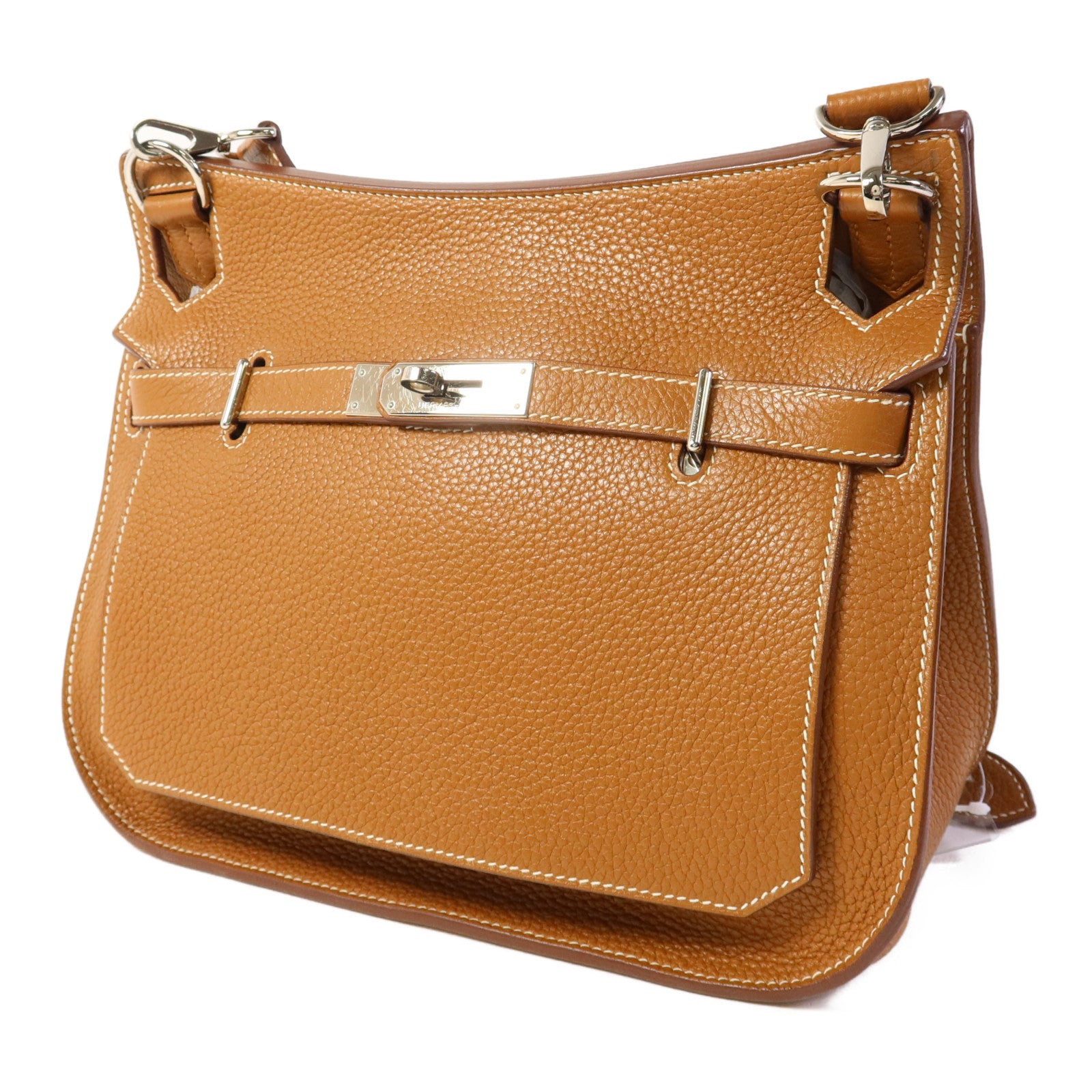 HERMES Clemence皮革Jypsiere 28銀扣肩背袋Gold